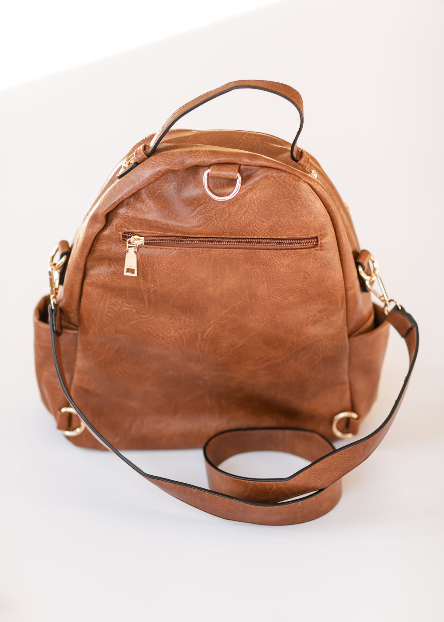 Convertible Faux Leather Long Strap Backpack