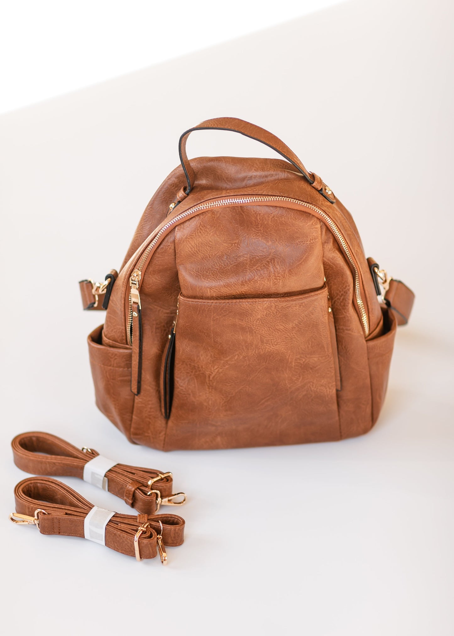 Convertible Faux Leather Long Strap Backpack