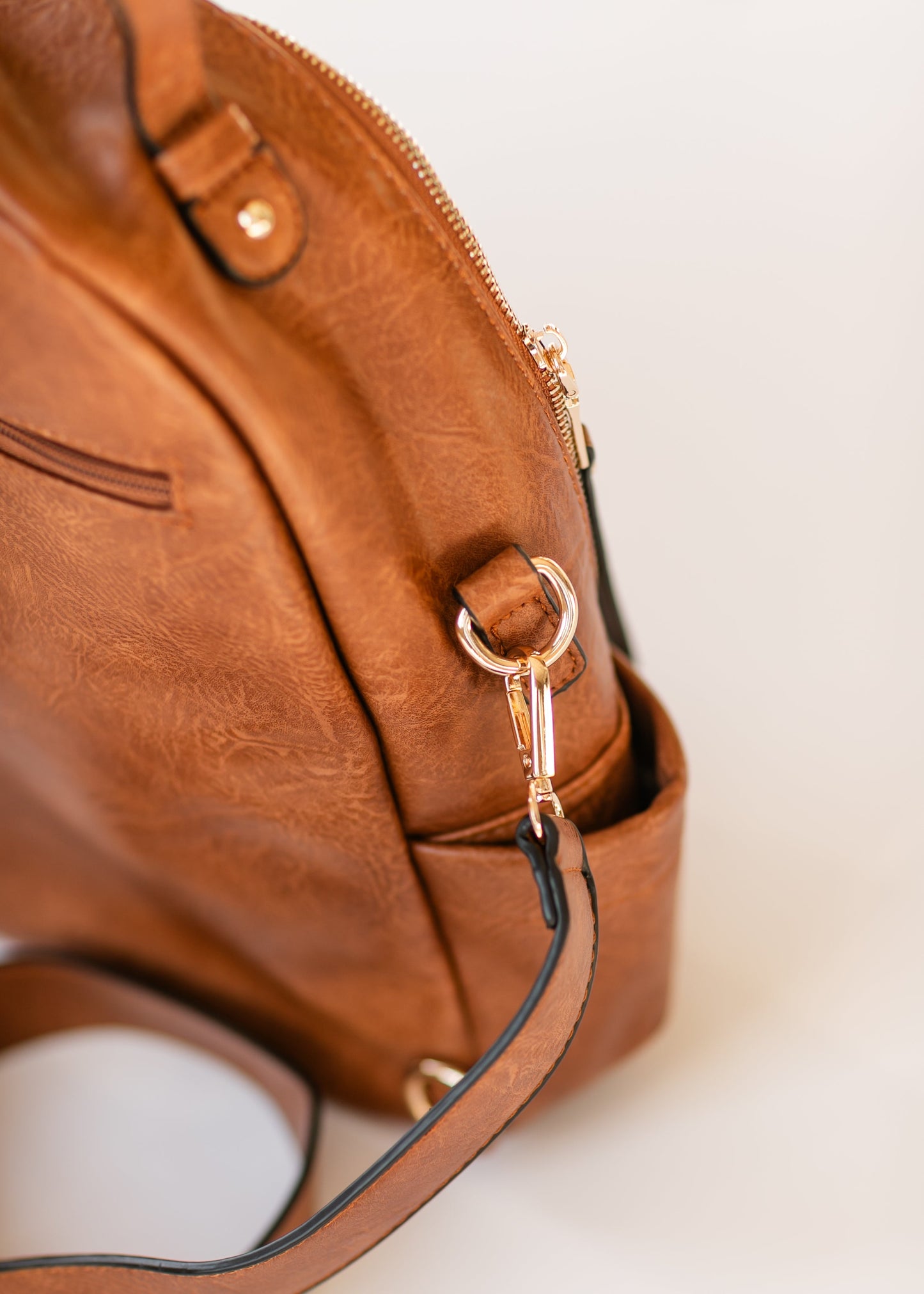 Convertible Faux Leather Long Strap Backpack