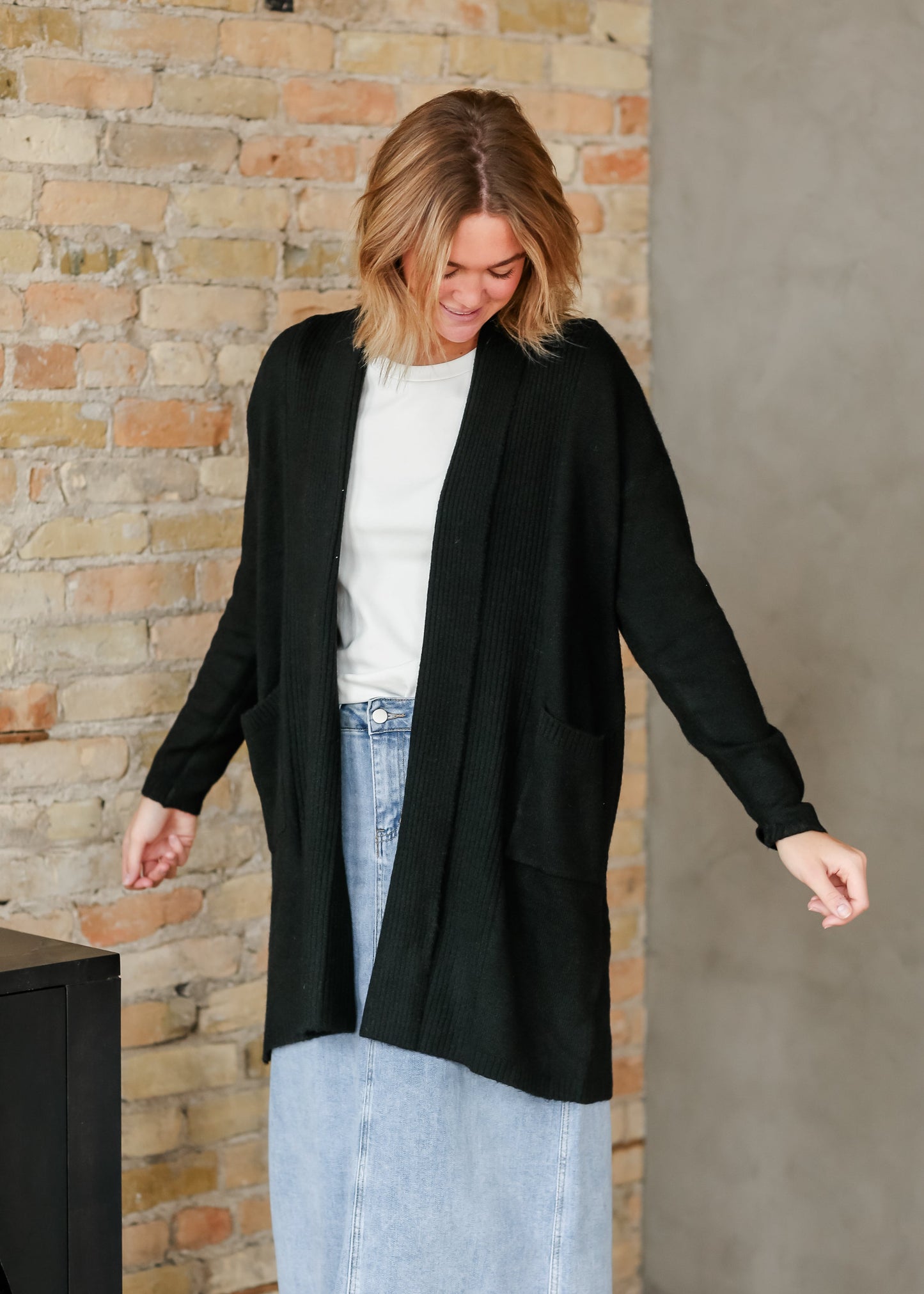 Corinne Black Open Front Cardigan - FINAL SALE