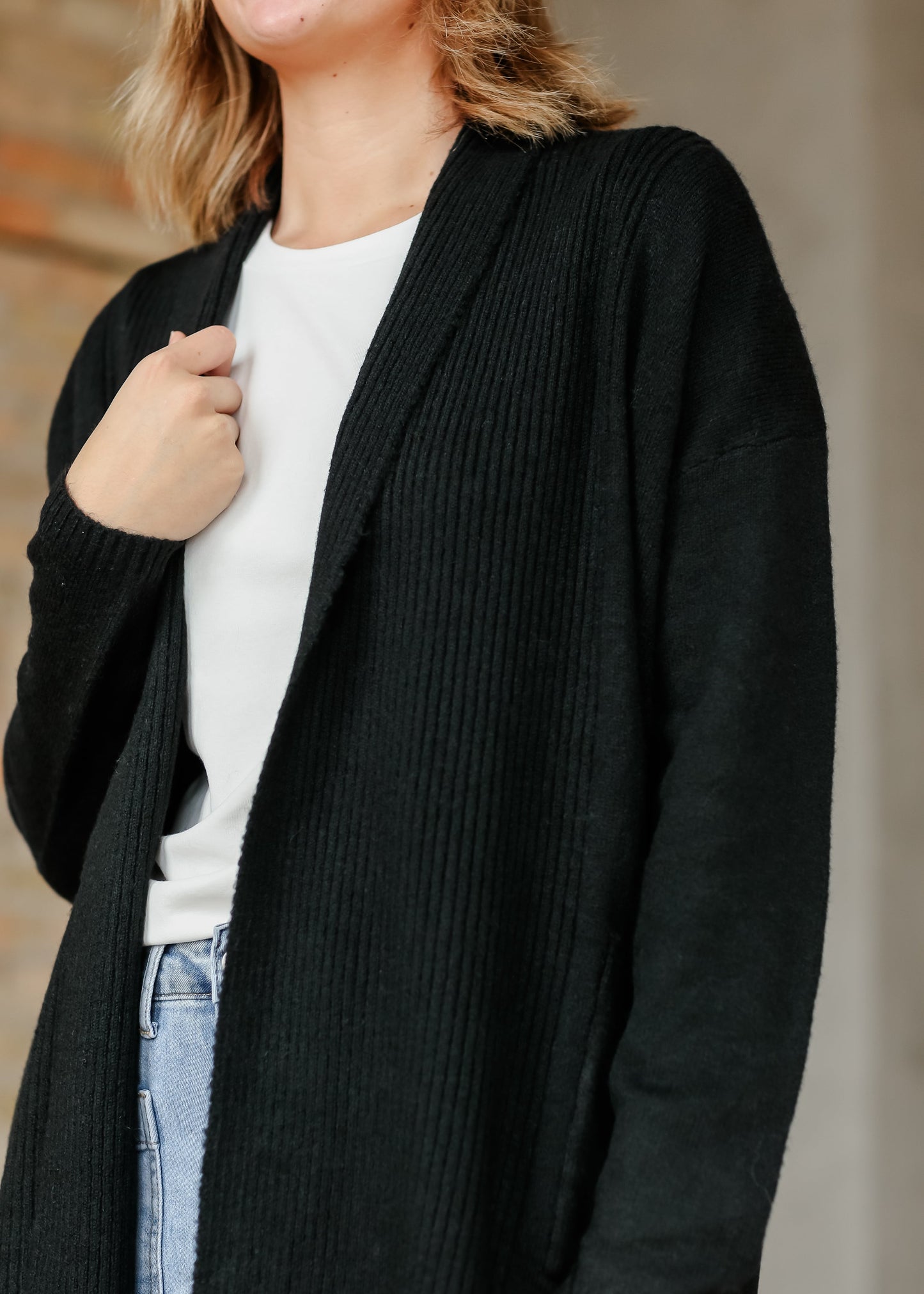 Corinne Black Open Front Cardigan - FINAL SALE