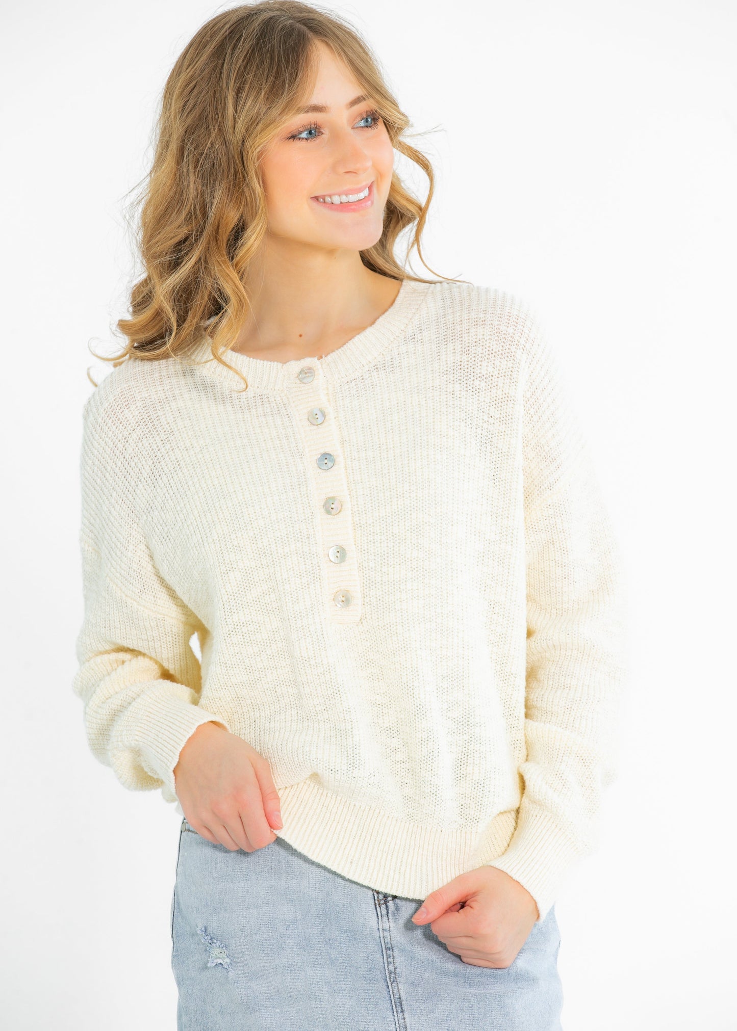 Cotton Quarter Button Knit Sweater - FINAL SALE