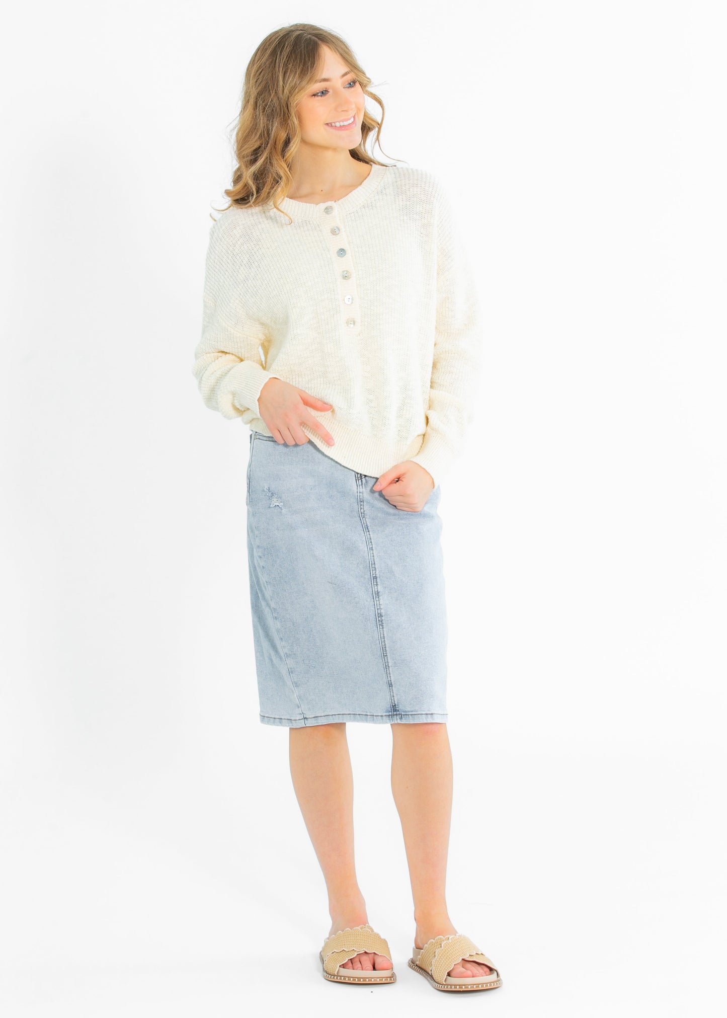 Cotton Quarter Button Knit Sweater - FINAL SALE