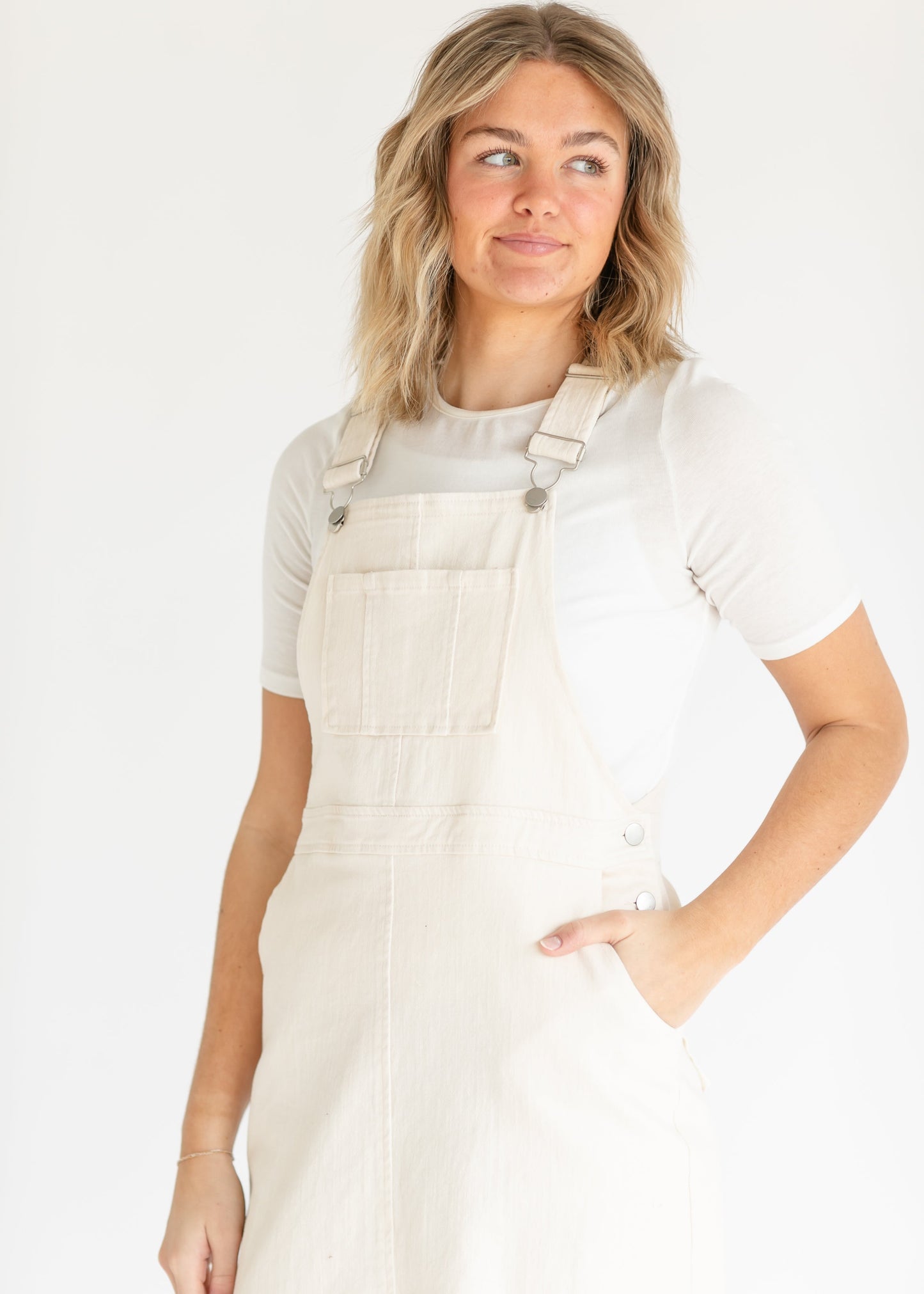 Cream Denim Jumper Overall Dress - FINAL SALE