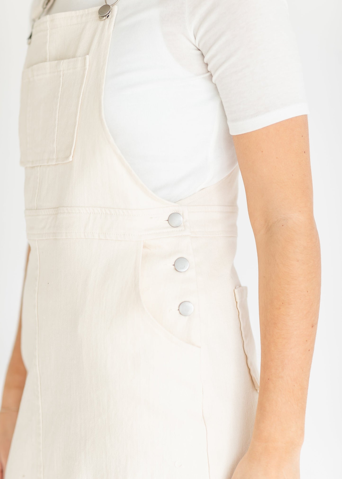 Cream Denim Jumper Overall Dress - FINAL SALE