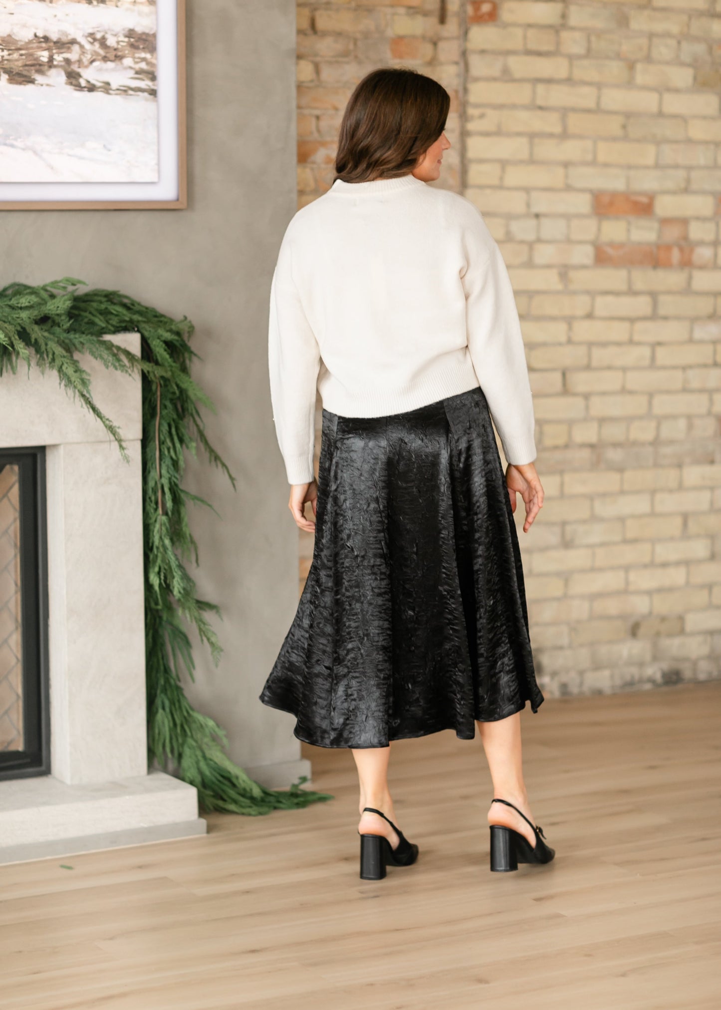 Crinkle Satin Black A-line Skirt - FINAL SALE