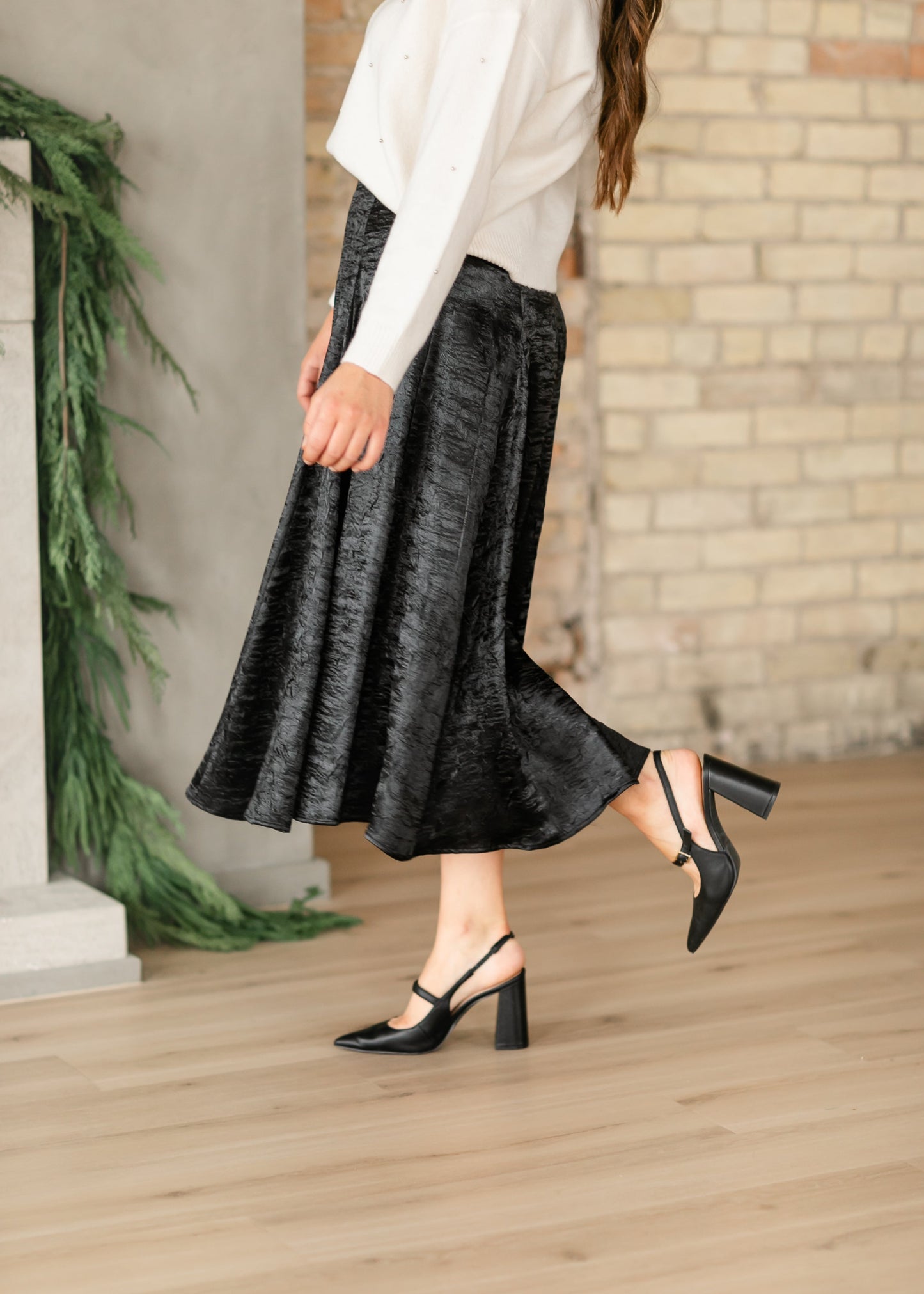 Crinkle Satin Black A-line Skirt - FINAL SALE