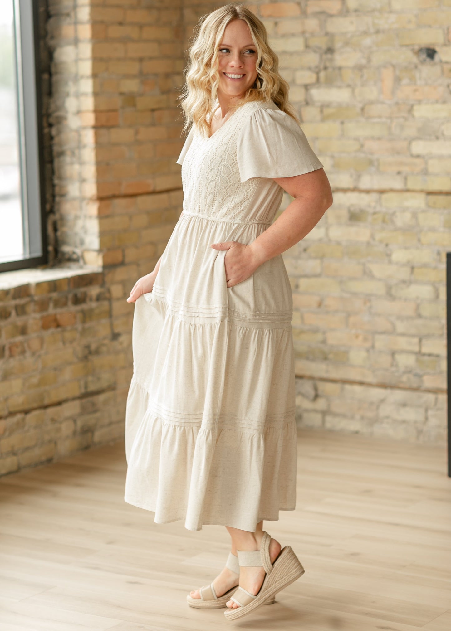 Crochet Detail V-Neck Maxi Dress - FINAL SALE