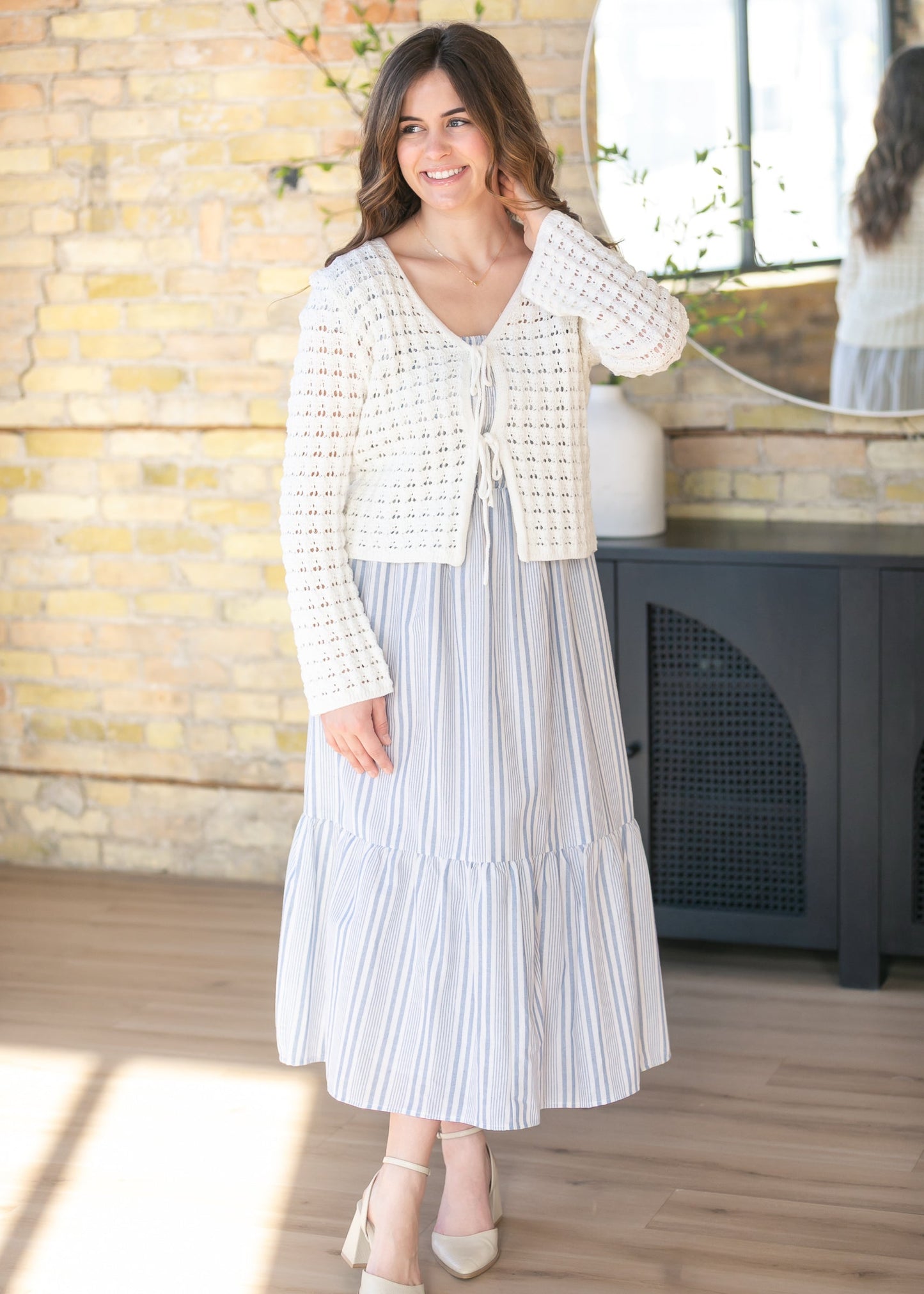 Crochet Double Bow V-Neck Sweater
