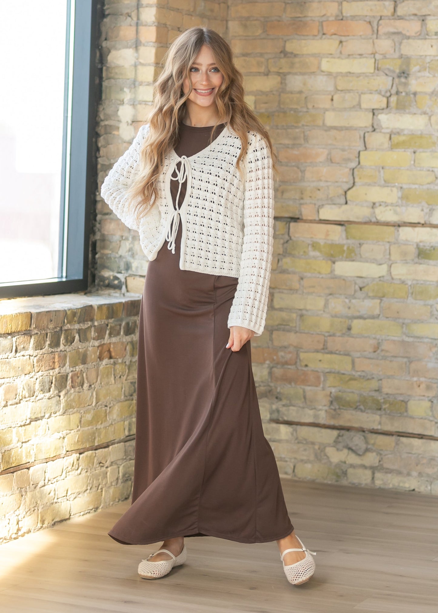 Crochet Double Bow V-Neck Sweater