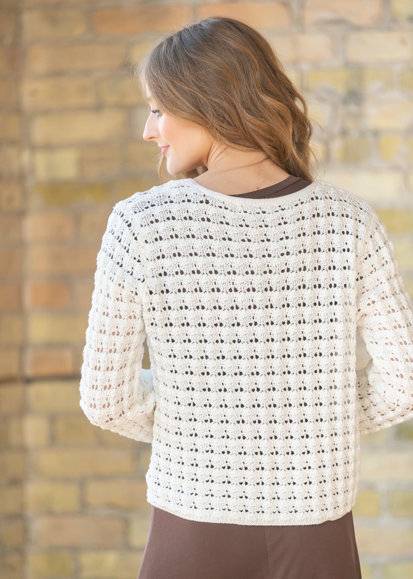 Crochet Double Bow V-Neck Sweater
