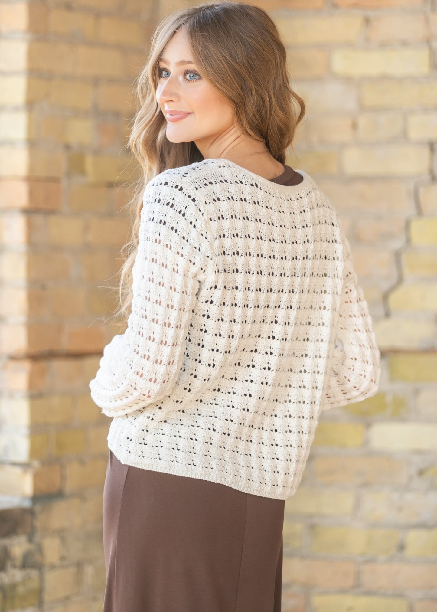 Crochet Double Bow V-Neck Sweater