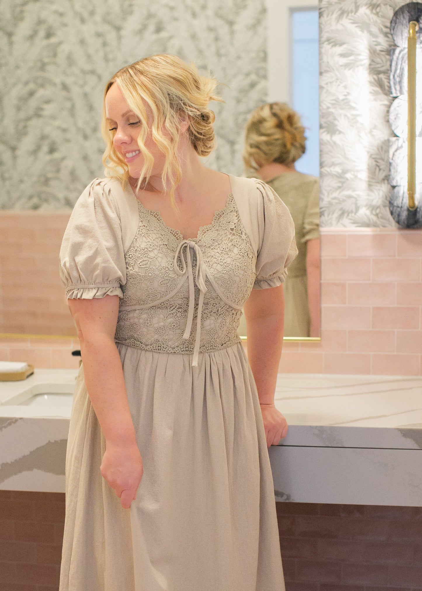 Crochet Lace Bodice Bow Detail Dress - FINAL SALE