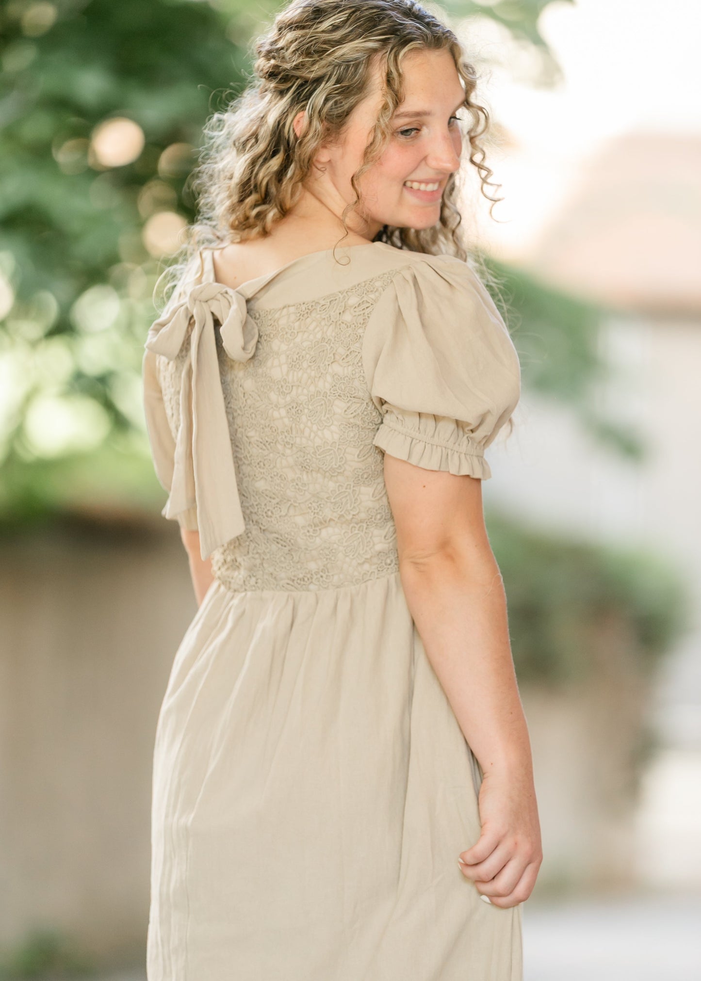 Crochet Lace Bodice Bow Detail Dress - FINAL SALE