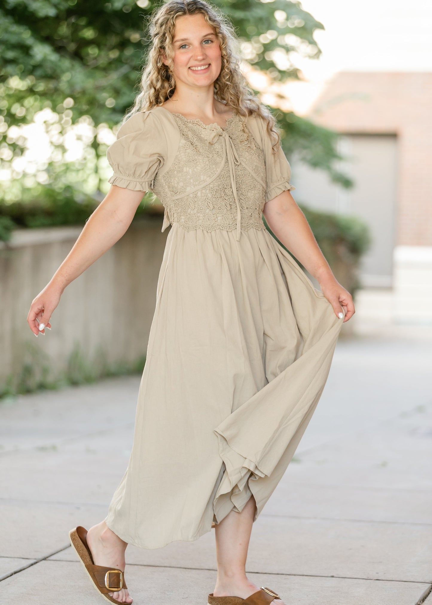 Crochet Lace Bodice Bow Detail Dress - FINAL SALE