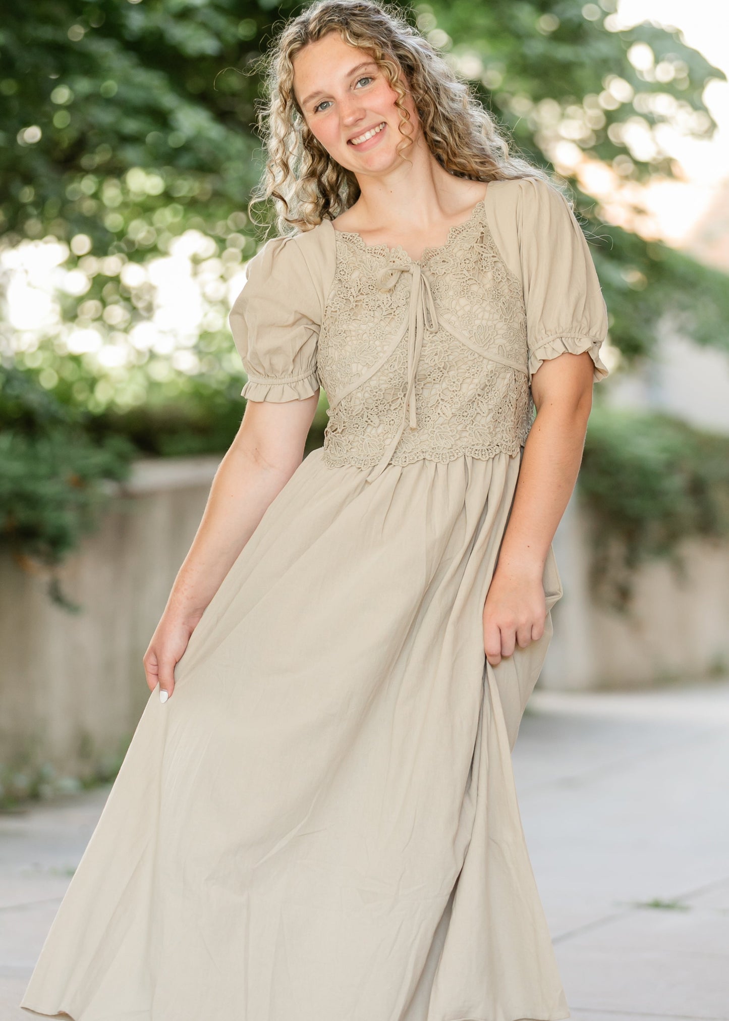 Crochet Lace Bodice Bow Detail Dress - FINAL SALE