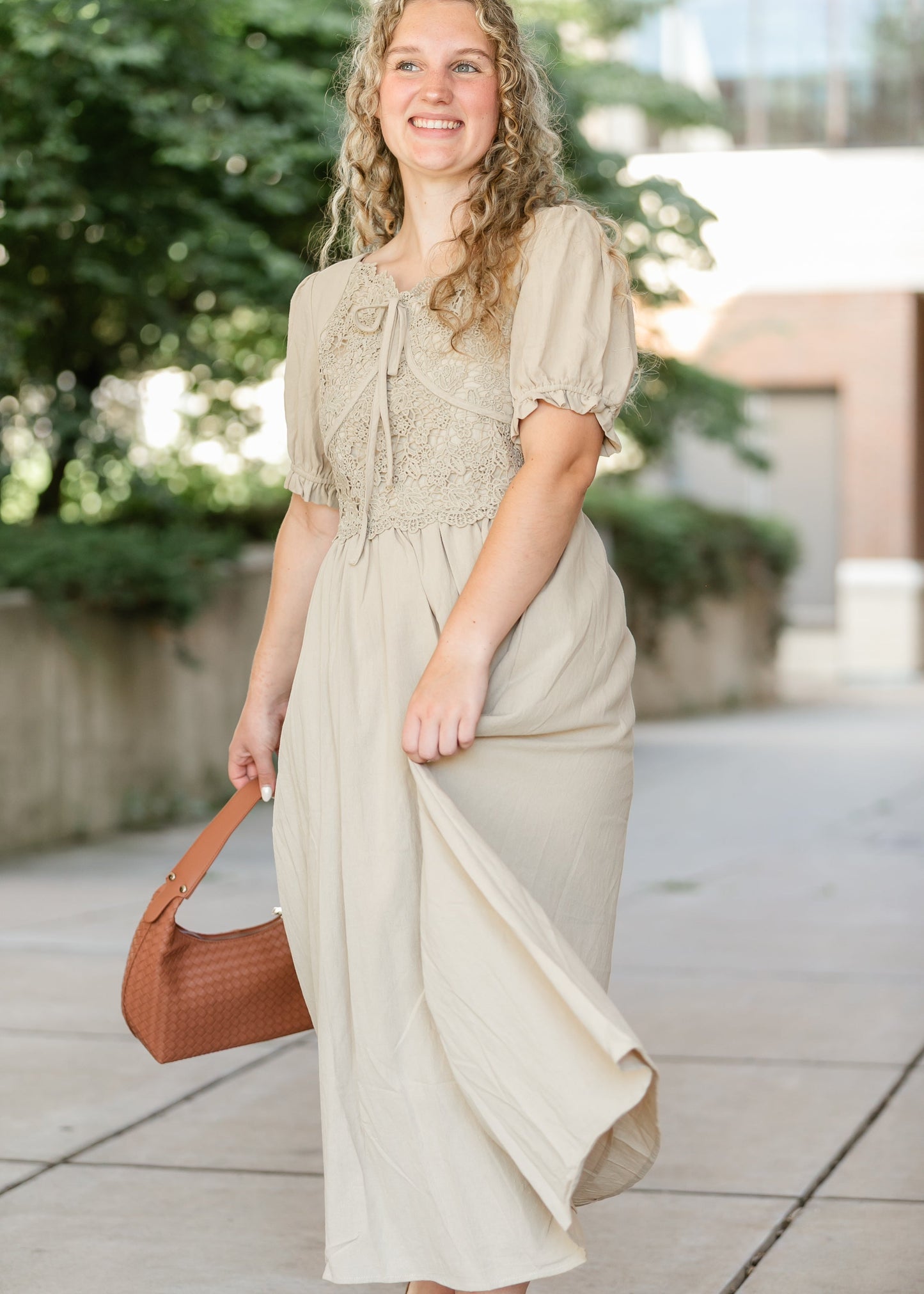 Crochet Lace Bodice Bow Detail Dress - FINAL SALE
