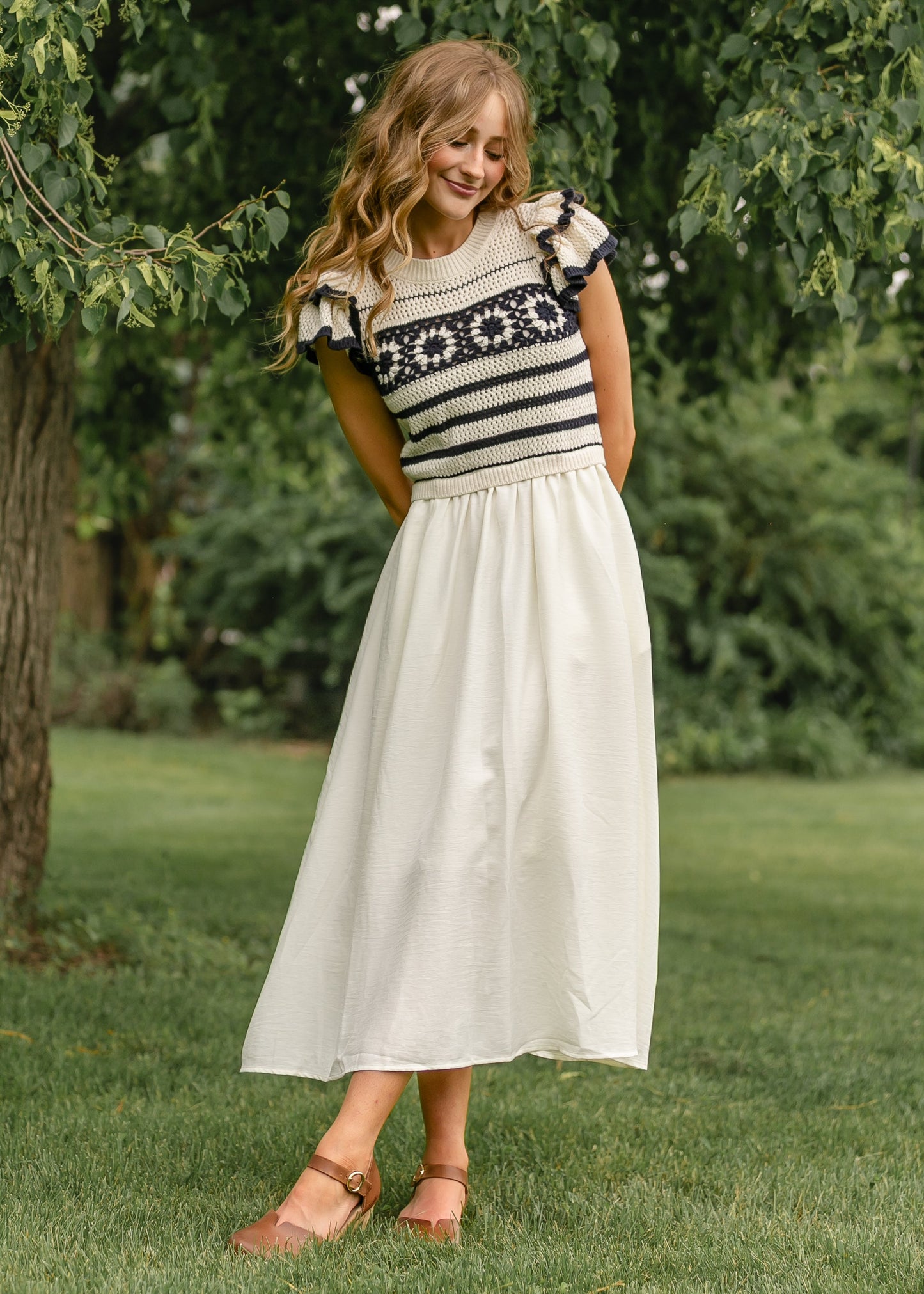 Crochet Short Sleeve Midi Dress