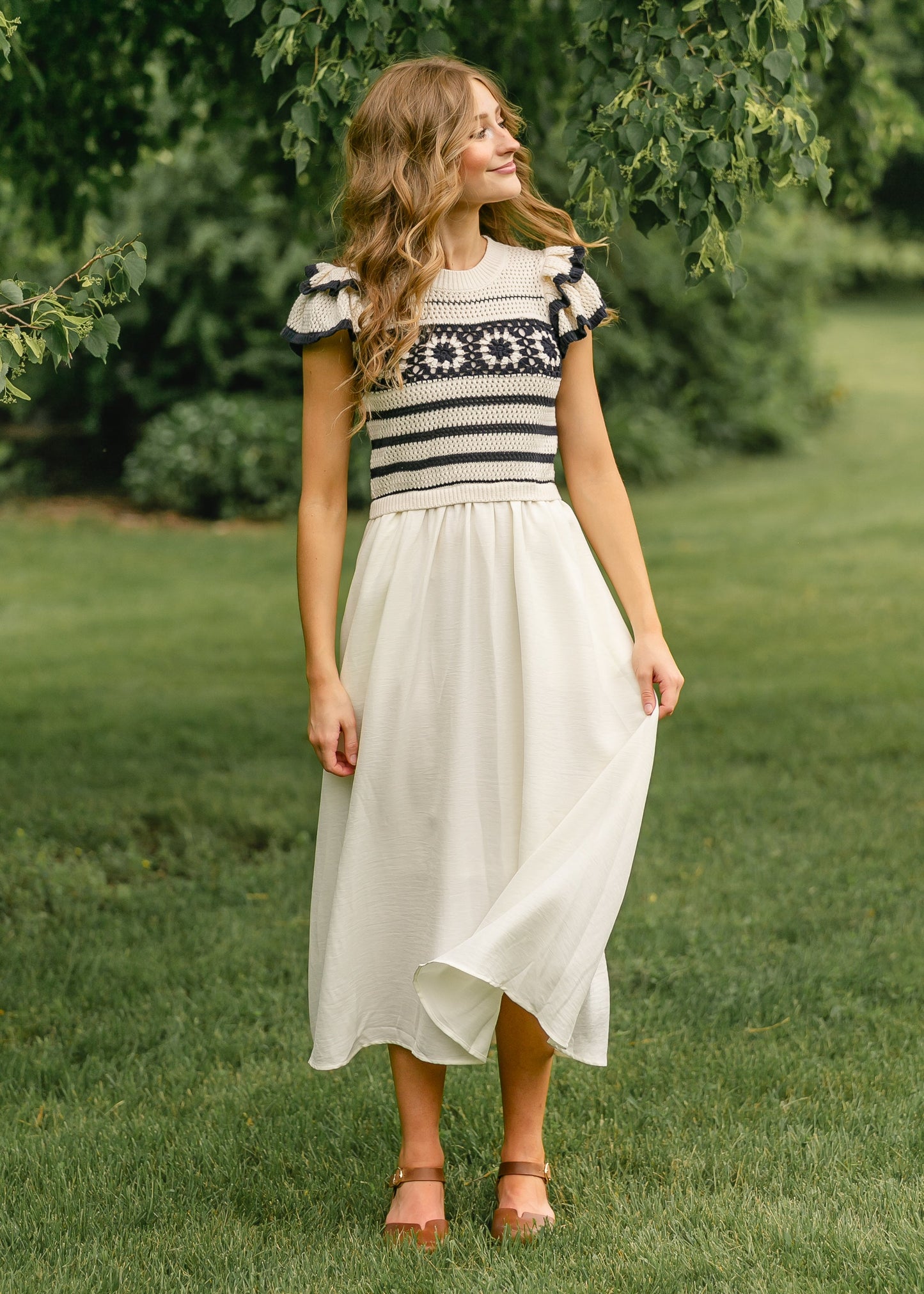 Crochet Short Sleeve Midi Dress