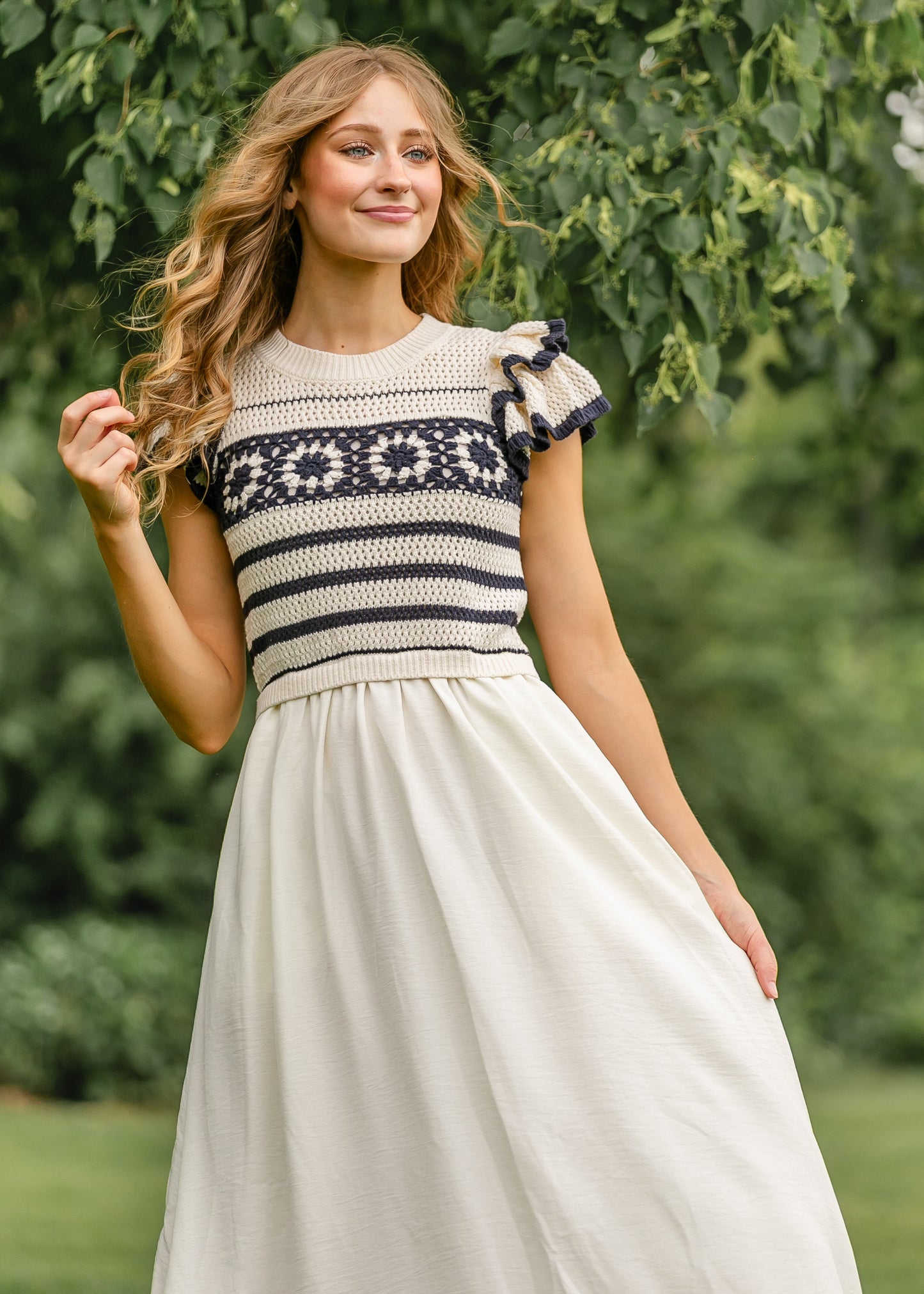 Crochet Short Sleeve Midi Dress