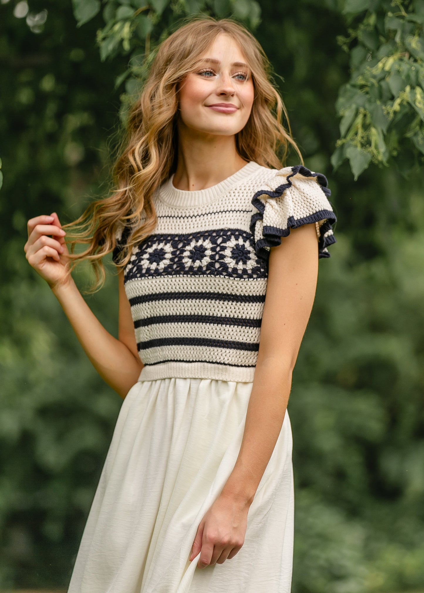 Crochet Short Sleeve Midi Dress