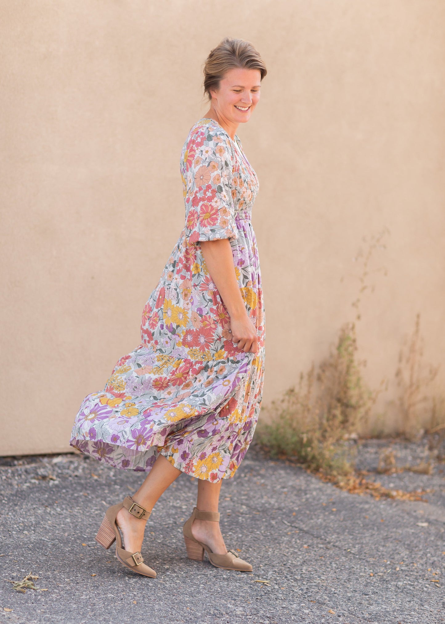 Crossover Smocked Bodice Floral Print Maxi Dress - FINAL SALE