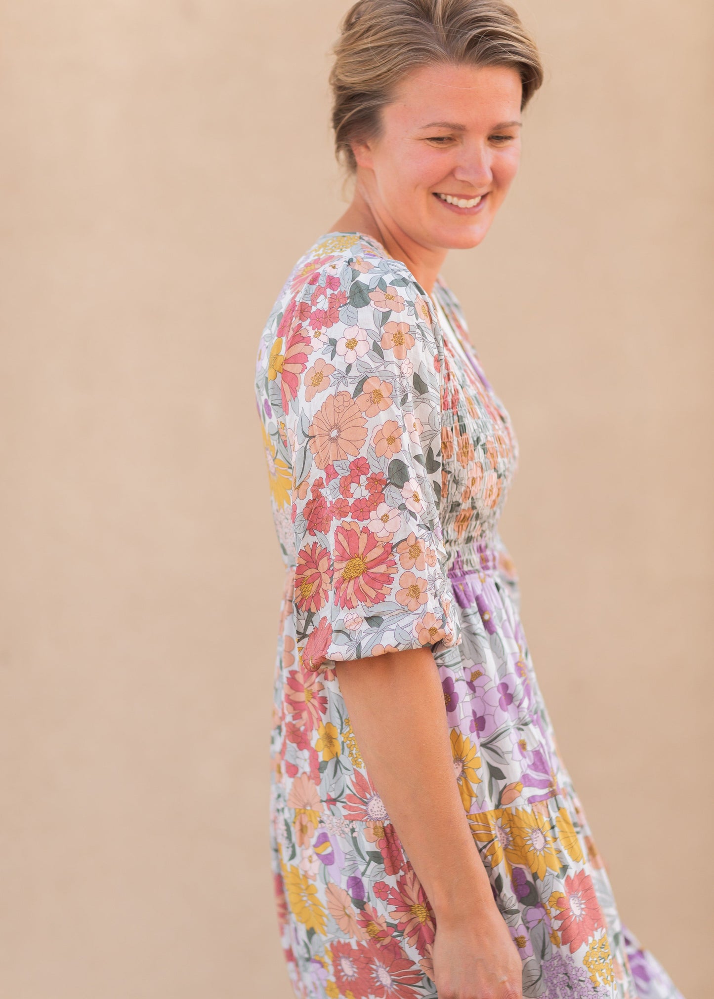 Crossover Smocked Bodice Floral Print Maxi Dress - FINAL SALE