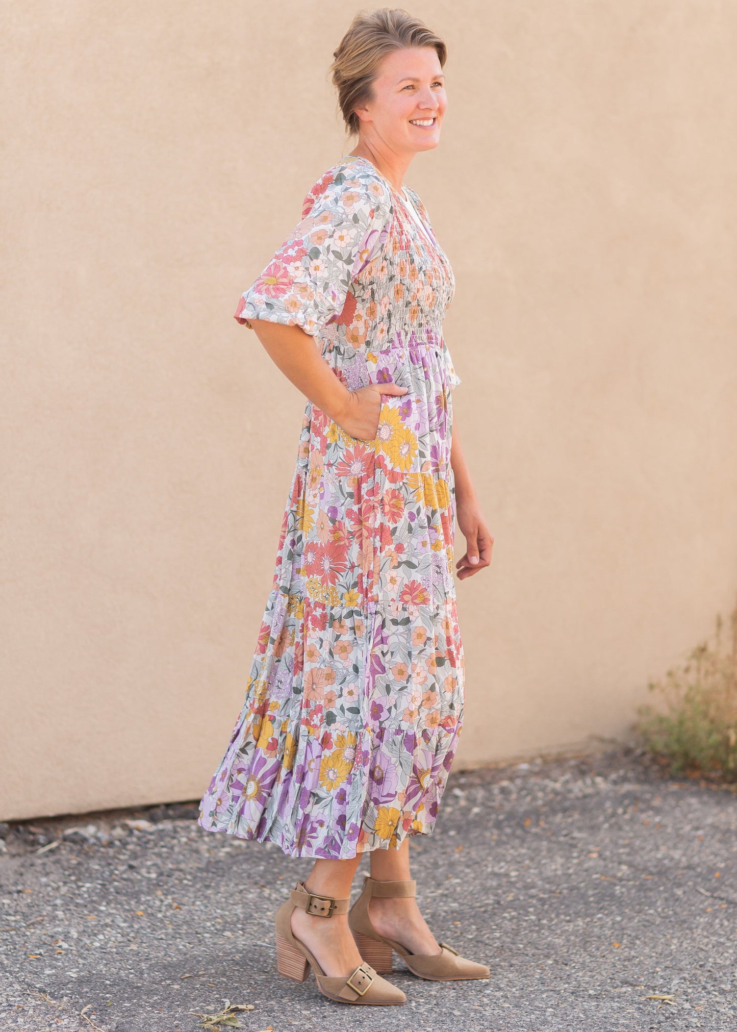 Crossover Smocked Bodice Floral Print Maxi Dress - FINAL SALE