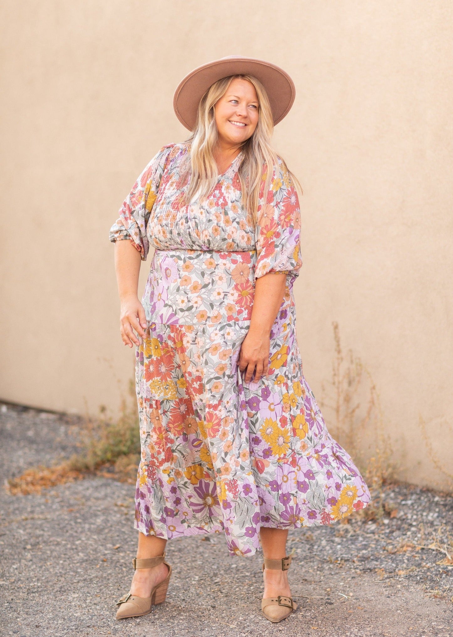 Crossover Smocked Bodice Floral Print Maxi Dress - FINAL SALE