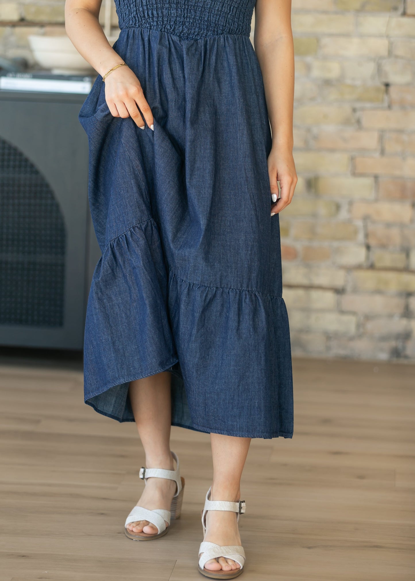 Dark Denim Ruffle Strap Maxi Dress
