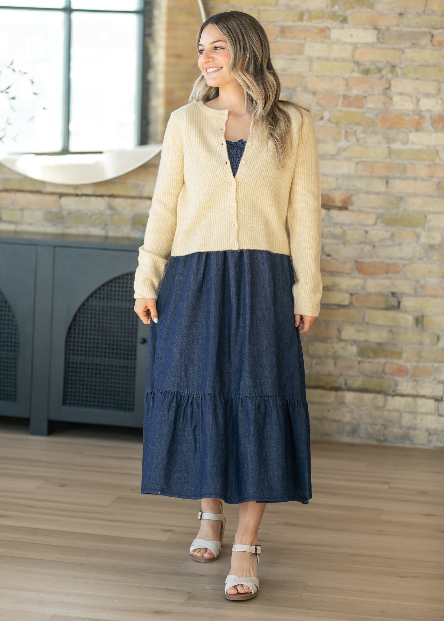 Dark Denim Ruffle Strap Maxi Dress