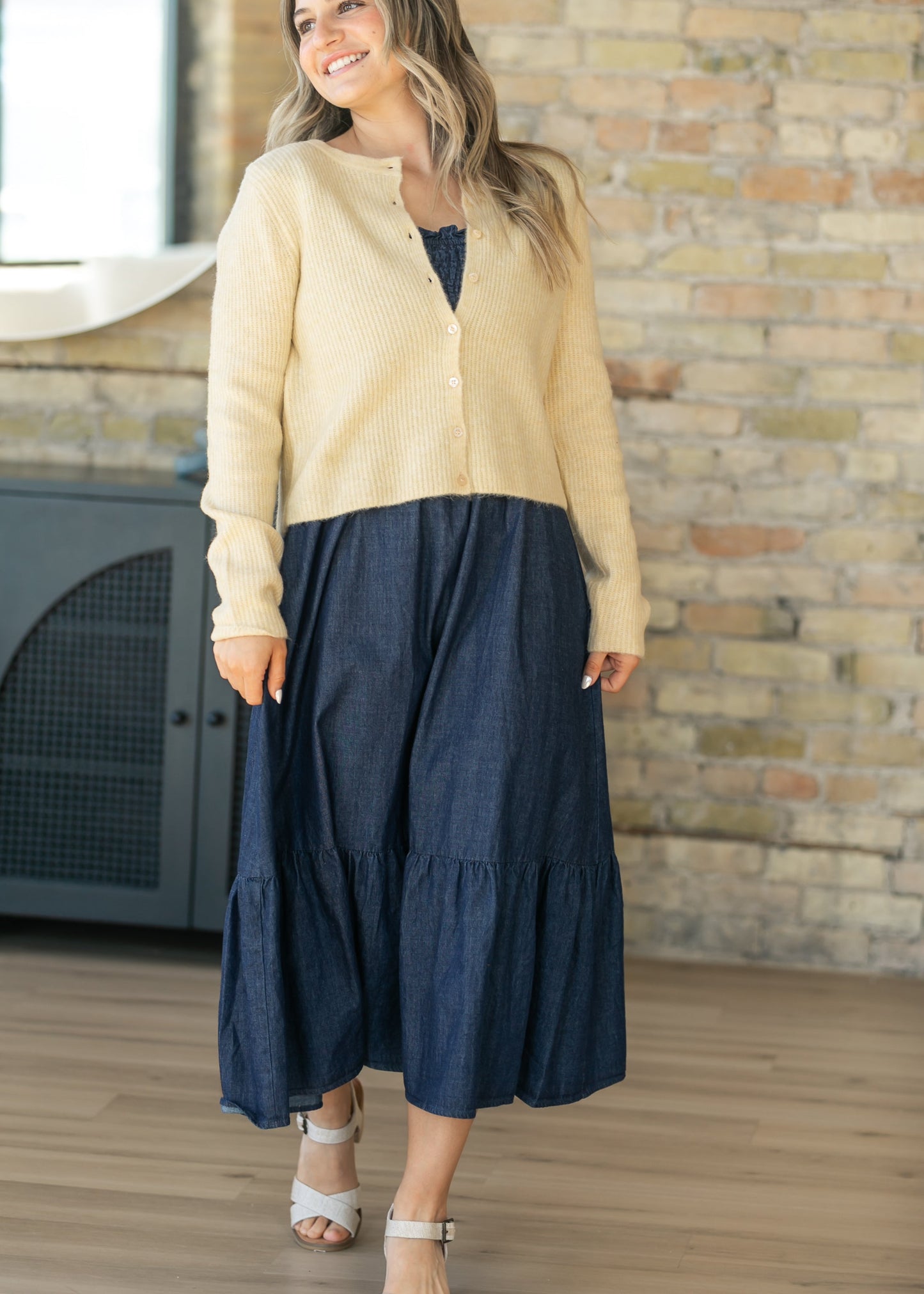Dark Denim Ruffle Strap Maxi Dress