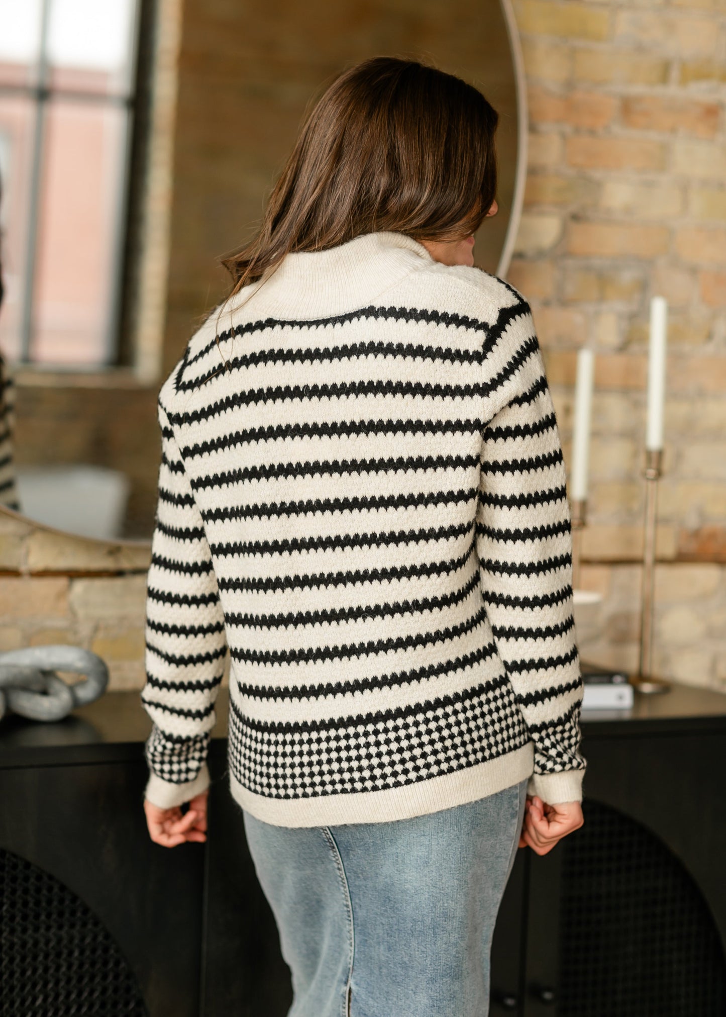 Delina Geo Stripe Quarter Zip Sweater - FINAL SALE