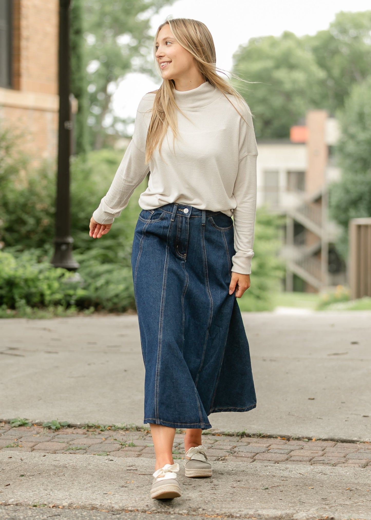 Denim A-line Maxi Skirt