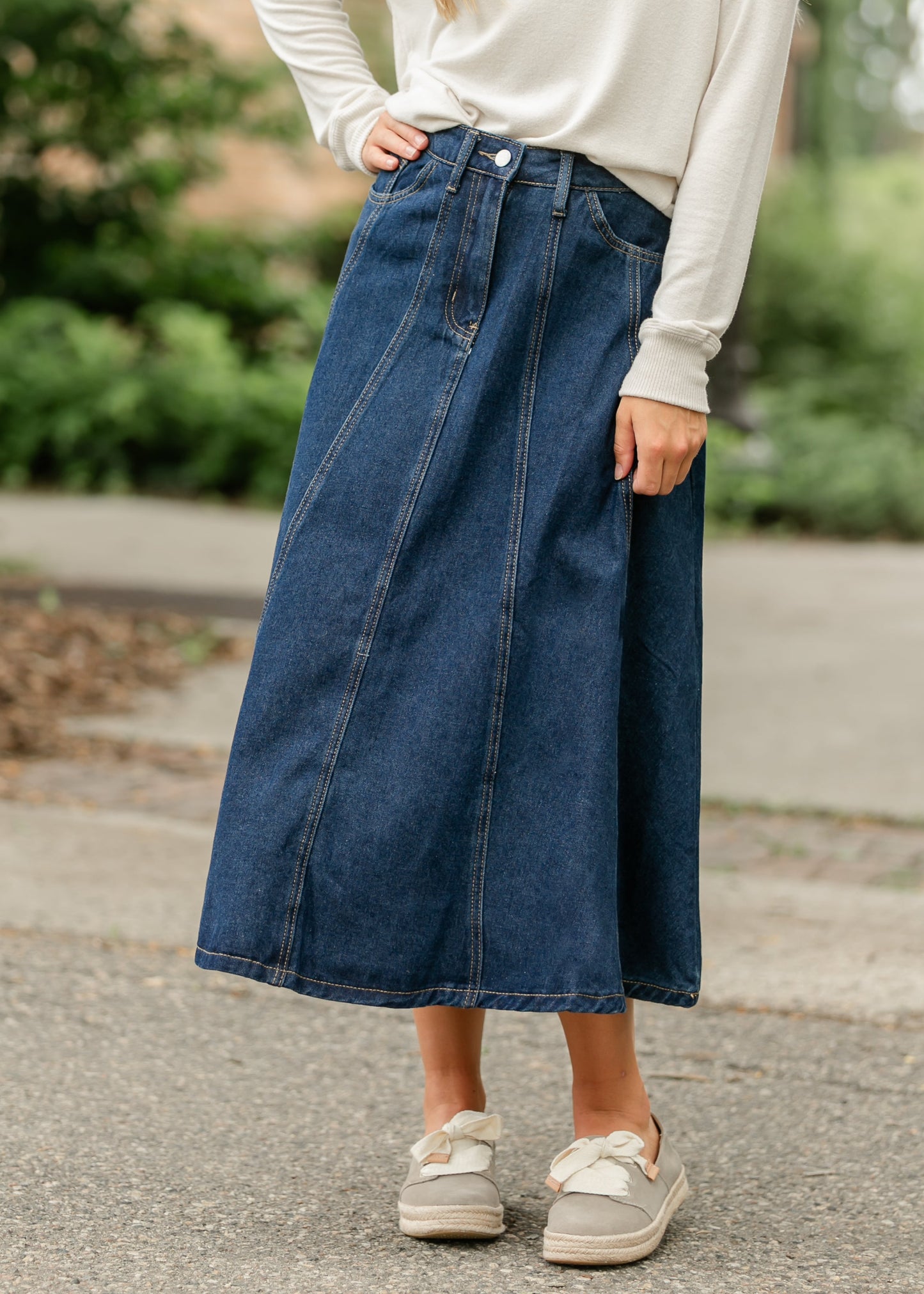 Denim A-line Maxi Skirt