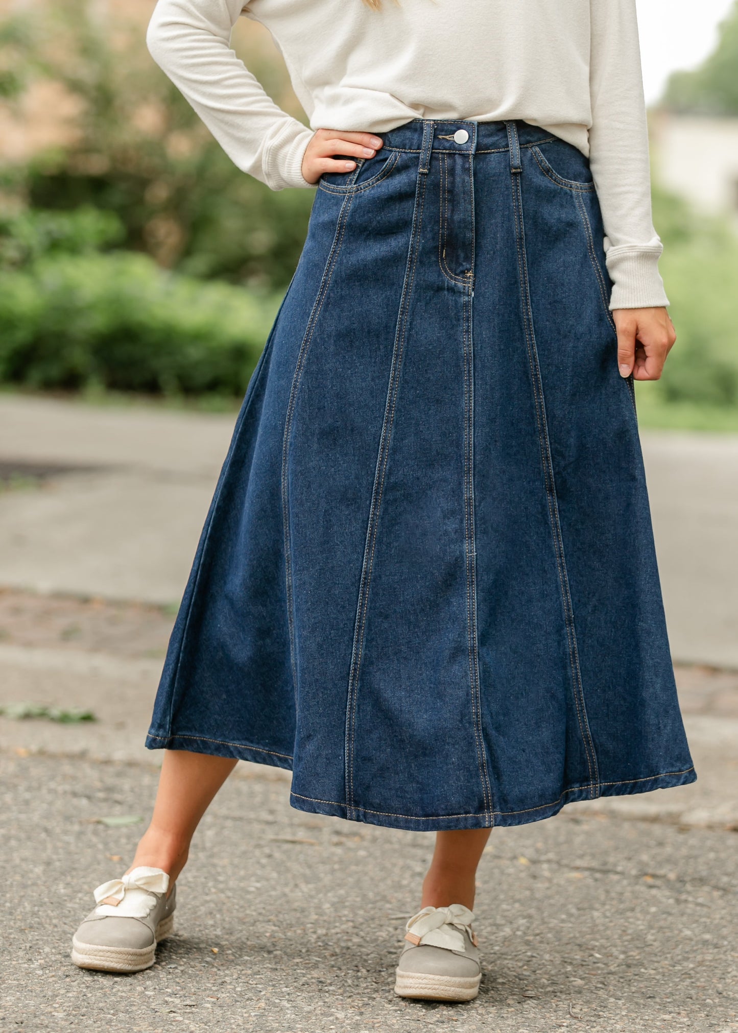 Denim A-line Maxi Skirt