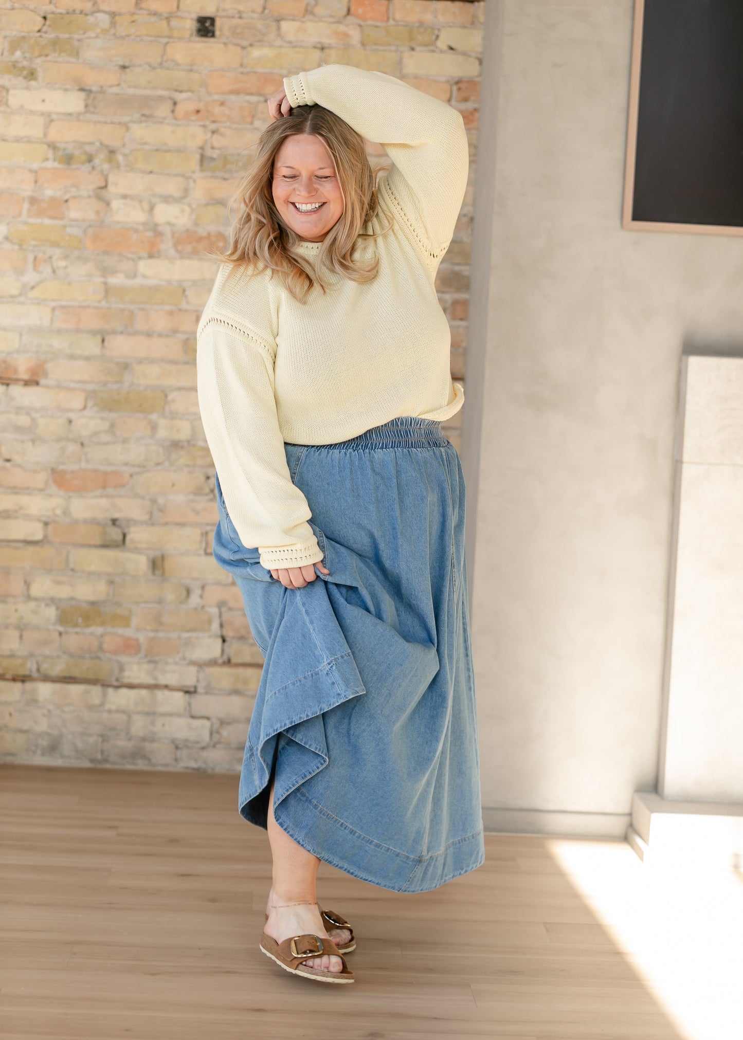 Medium Wash Denim A-Line Maxi Skirt