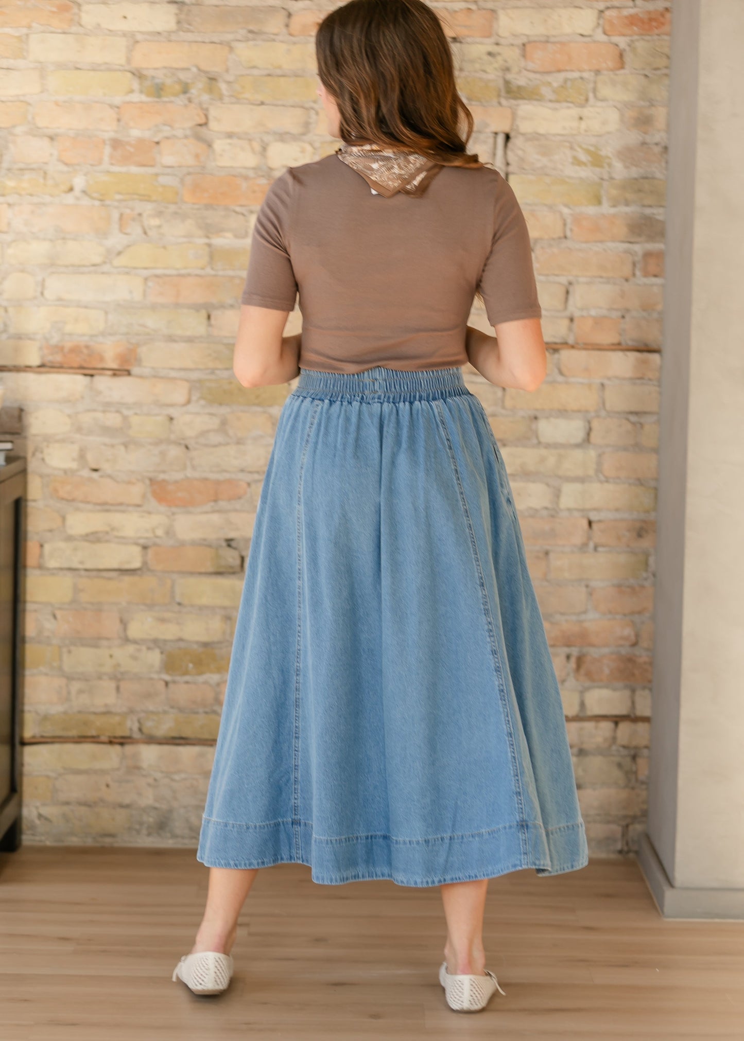 Medium Wash Denim A-Line Maxi Skirt