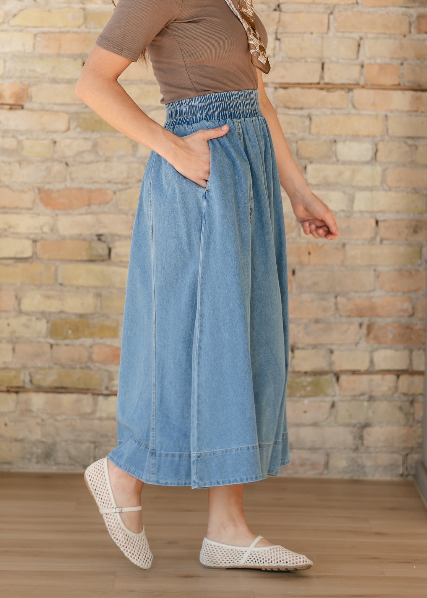 Medium Wash Denim A-Line Maxi Skirt