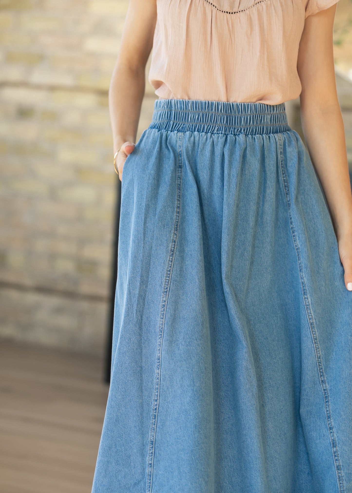 Medium Wash Denim A-Line Maxi Skirt