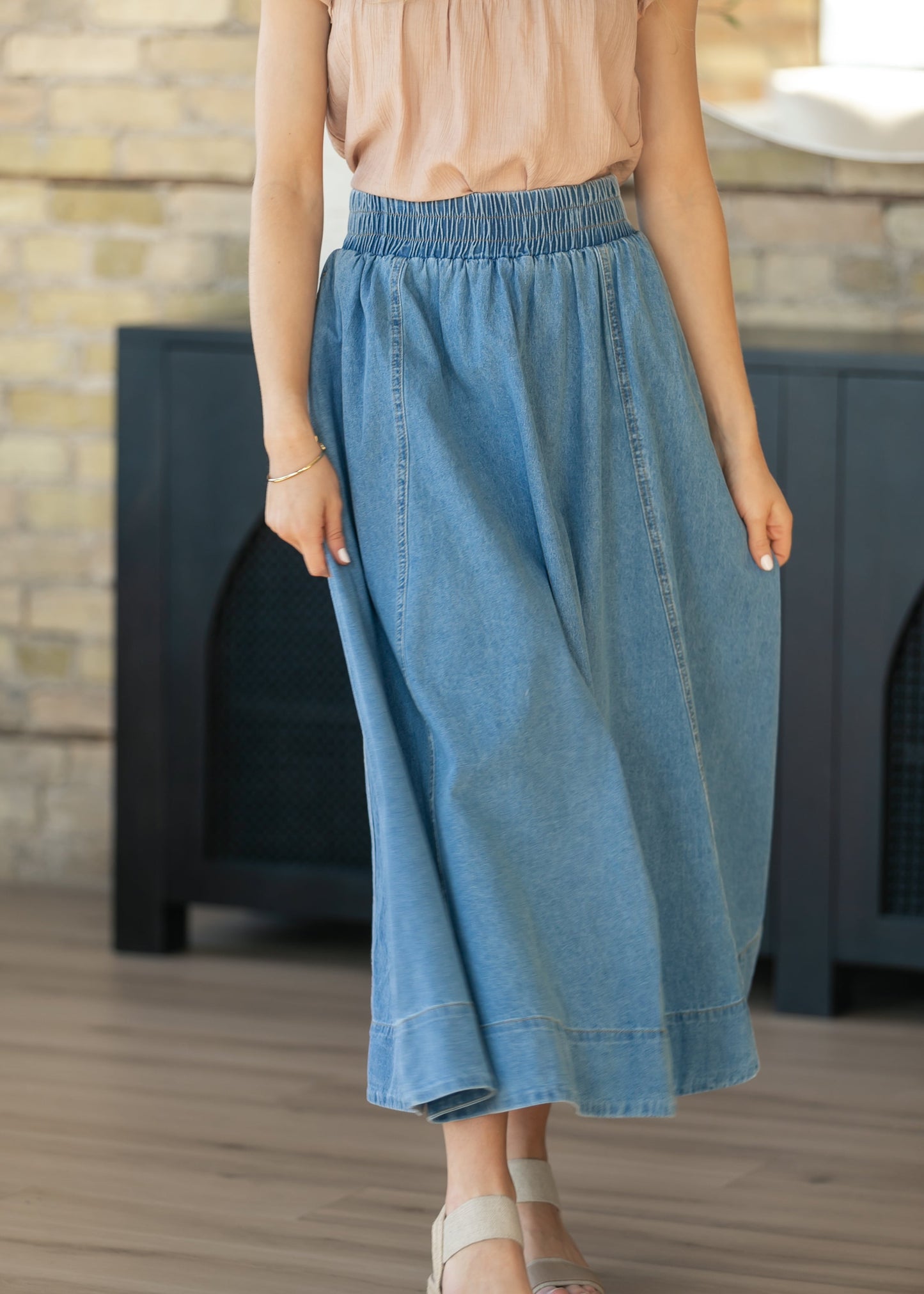 Medium Wash Denim A-Line Maxi Skirt