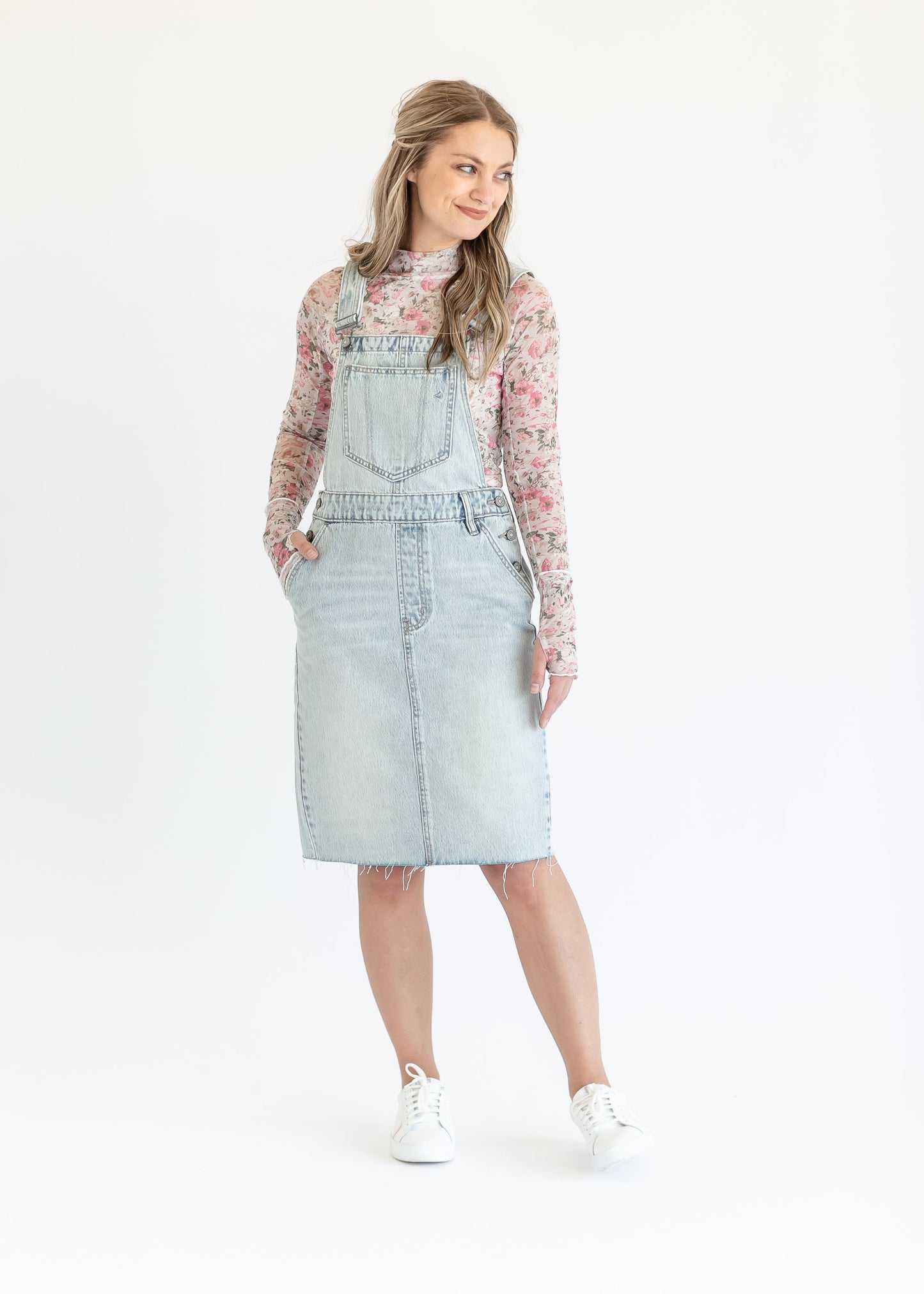 Denim Overall Jumper Raw Hem Midi Dress - FINAL SALE