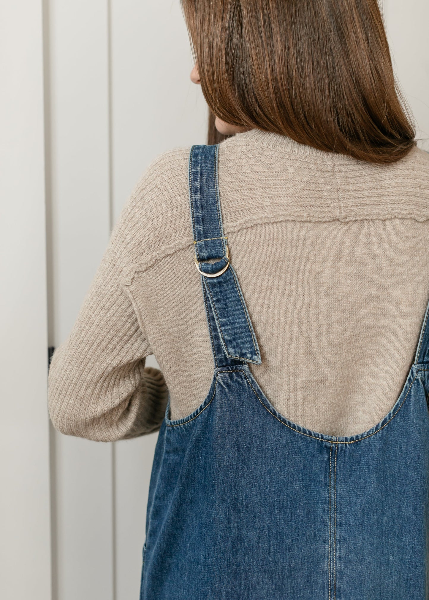 Denim V-neck Overall Midi Dress - FINAL SALE
