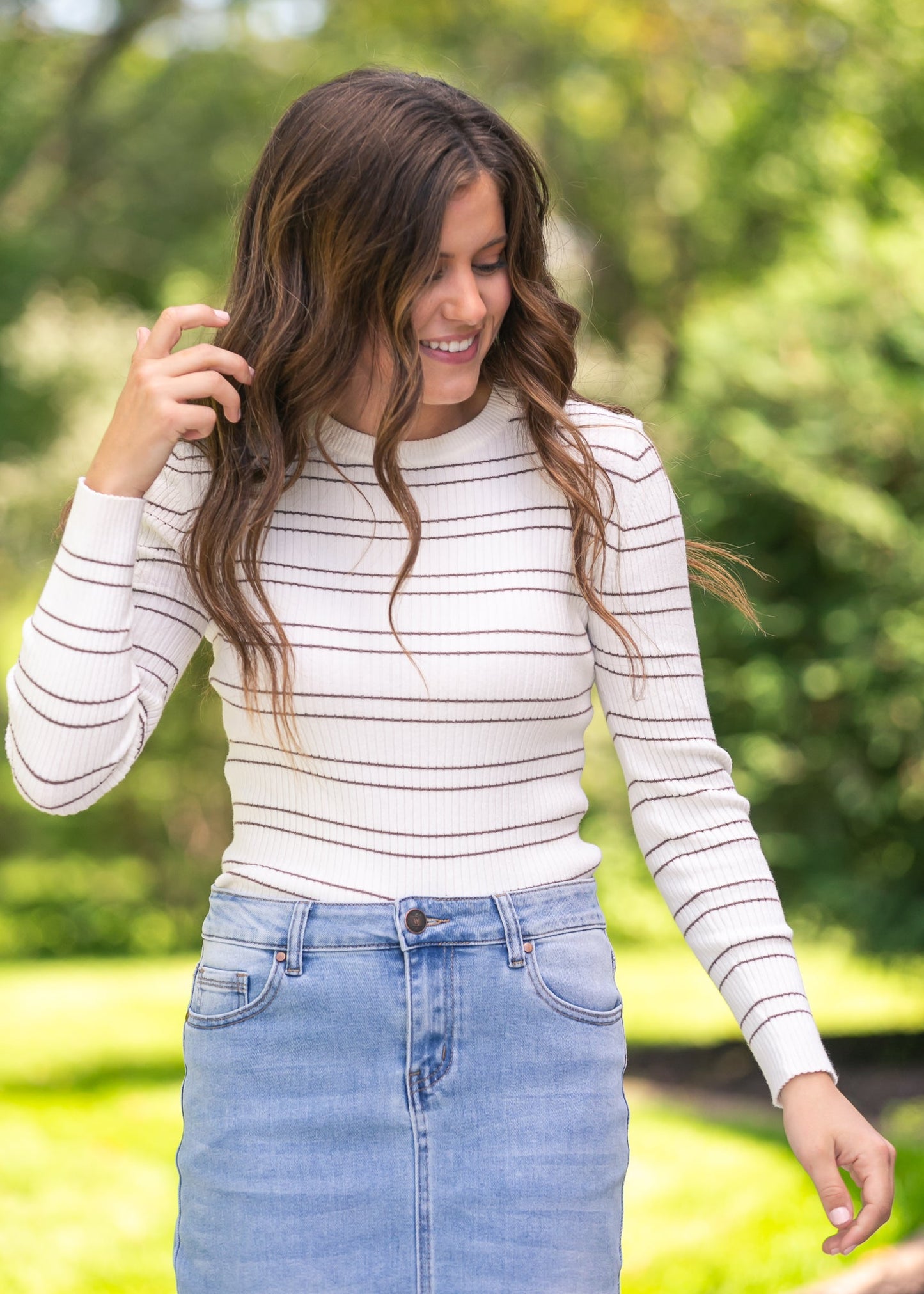 Double Stripe Crewneck Rib Sweater