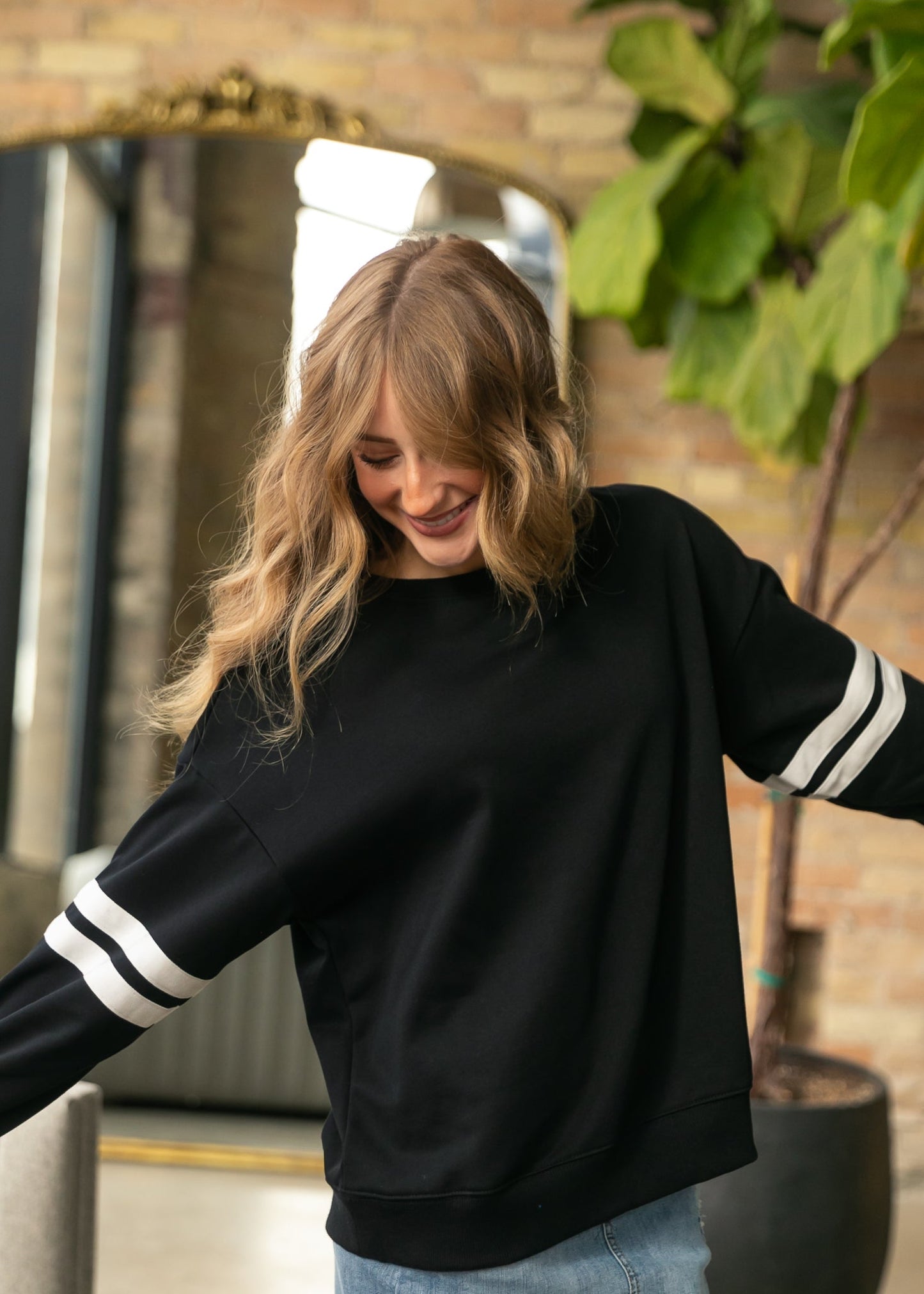 Drop Shoulder Varsity Stripe Pullover - FINAL SALE