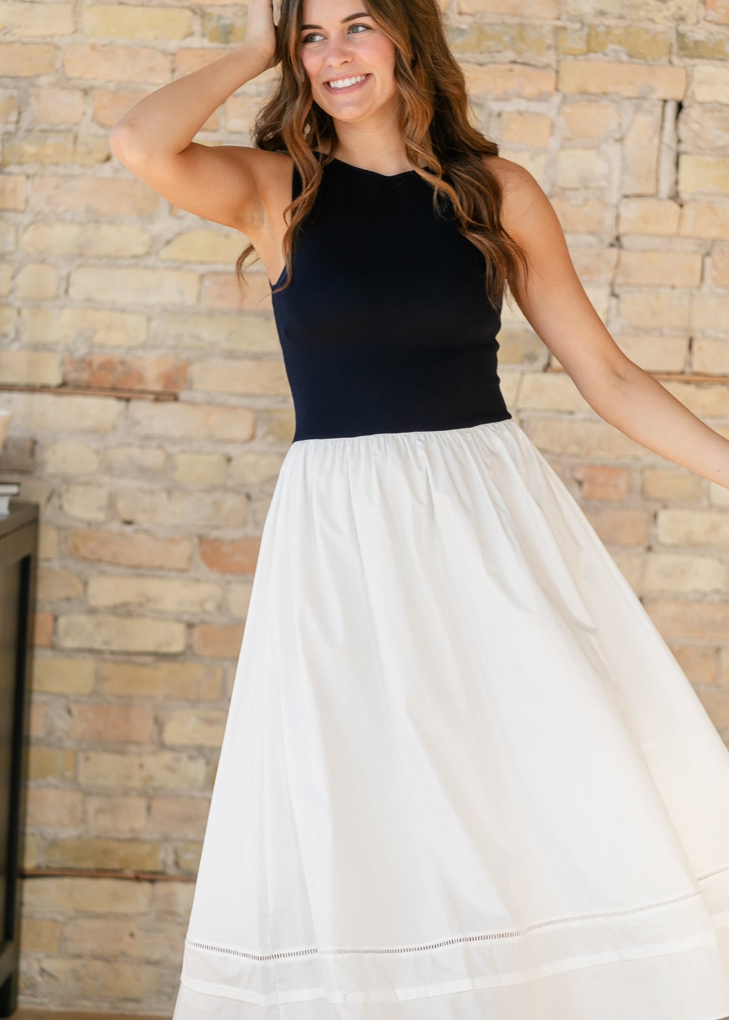 Drop Waist Mixed Media Maxi Dress