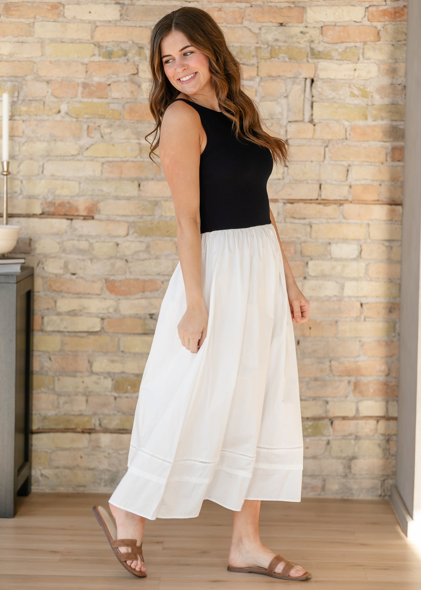 Drop Waist Mixed Media Maxi Dress