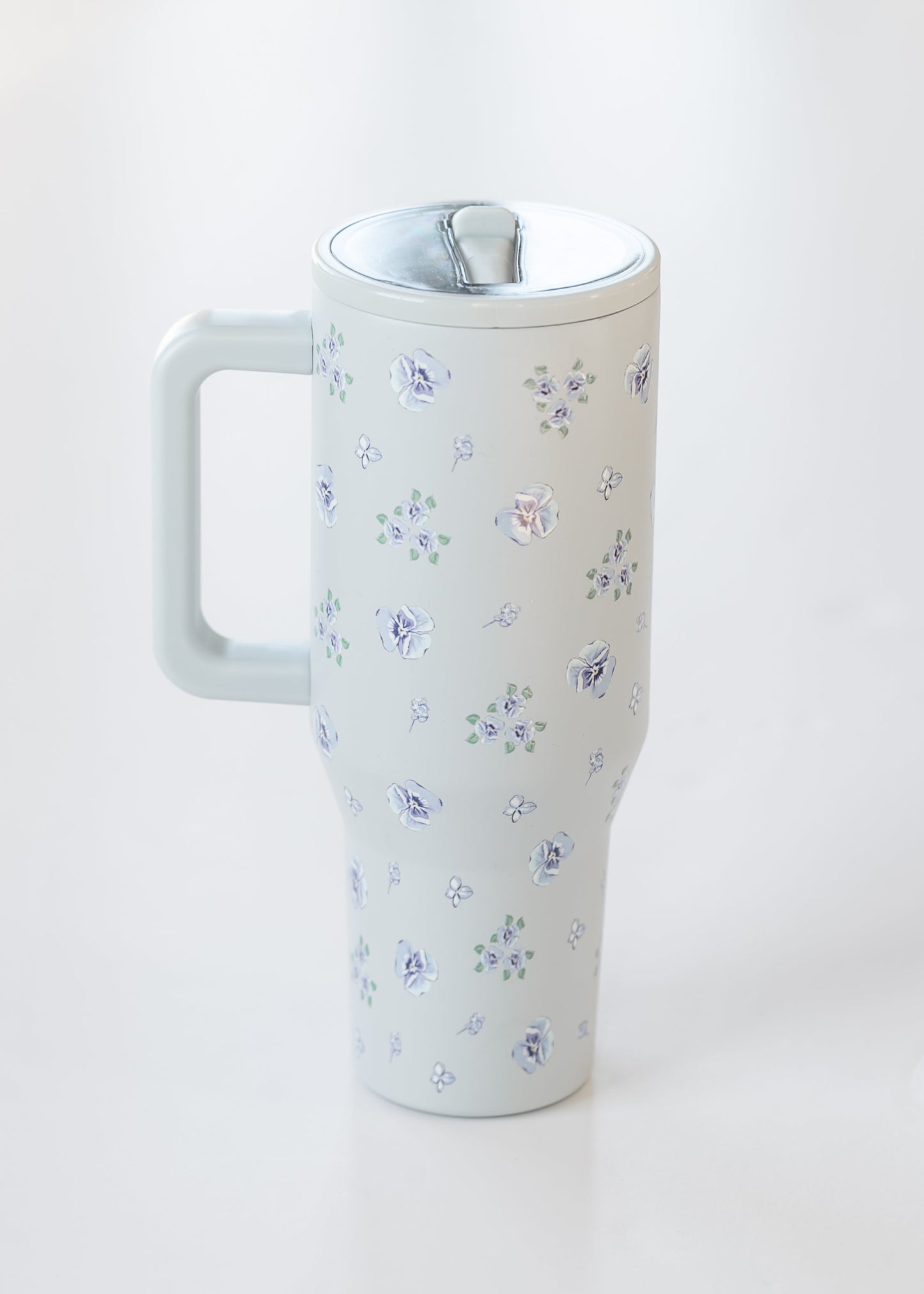 Dusty Blue Floral Spill Free Tumbler