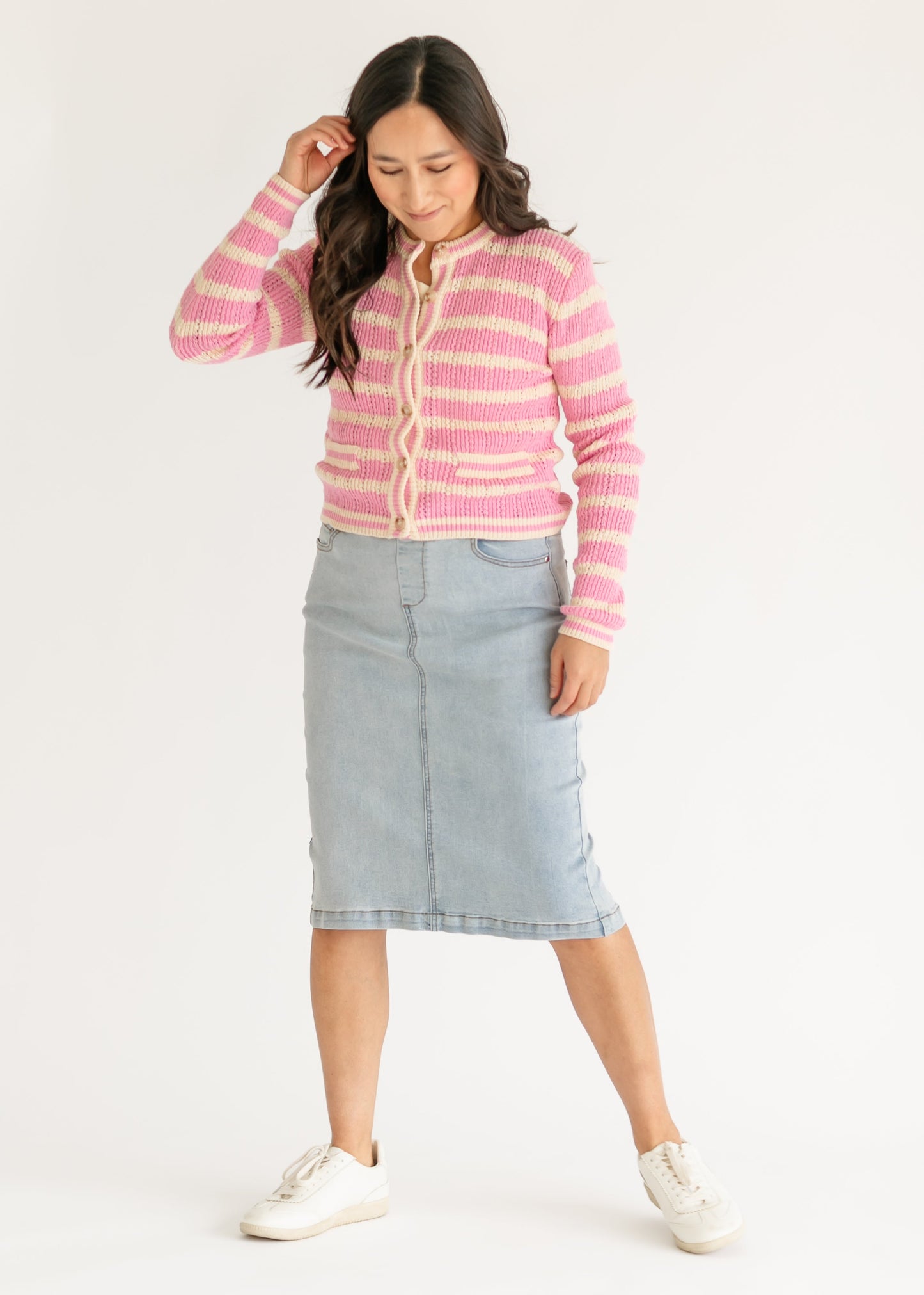 Edolie Pink Striped Button Up Cardigan - FINAL SALE