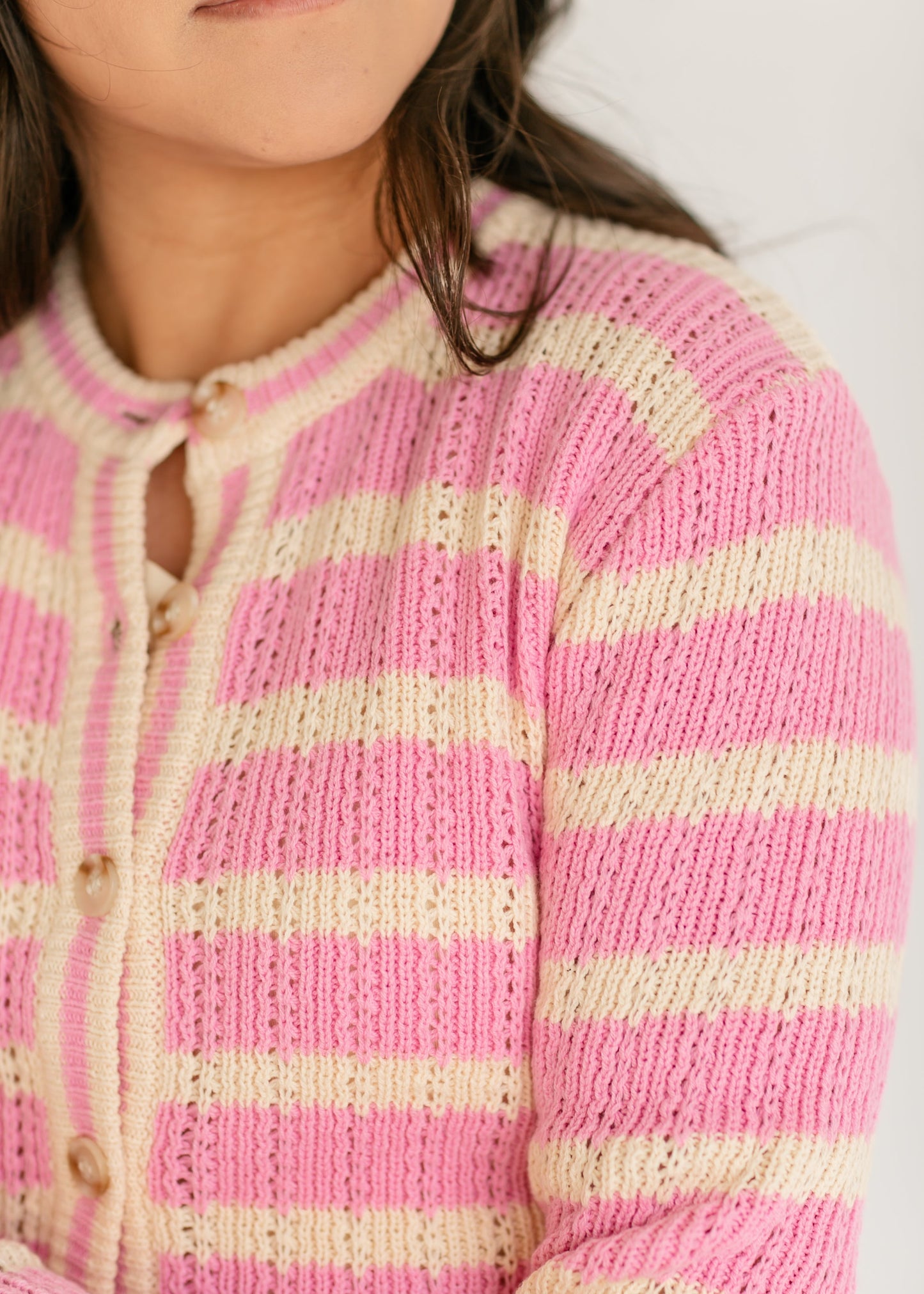Edolie Pink Striped Button Up Cardigan - FINAL SALE